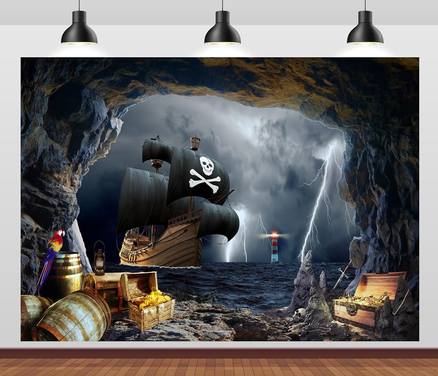 Amazon.com : CORFOTO 7x5ft Fabric Ocean Pirate Ship Backdrop Dark Sea ...