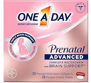 One A Day Womens Prenatal Advanced Complete Multivitamin with Brain Support* with Choline, Folic Acid, Omega-3 DHA & Iron ...