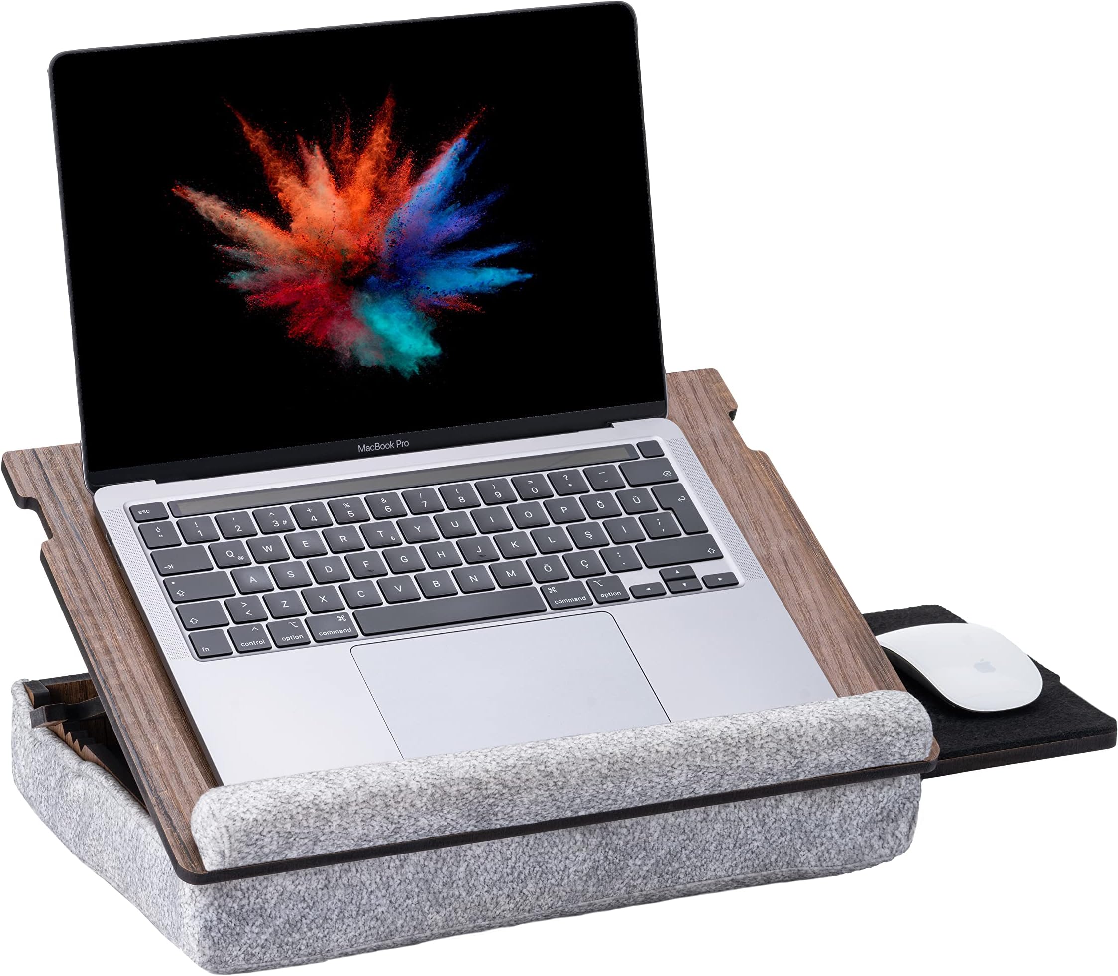 Vigo Wood Laptop Tray - Ergonomic Design with Cushioned Bottom and Mousepad Drawer - Adjustable Height for Comfortable Work Anywhere - Ideal for Home Office, Sofa, Bed (Walnut)