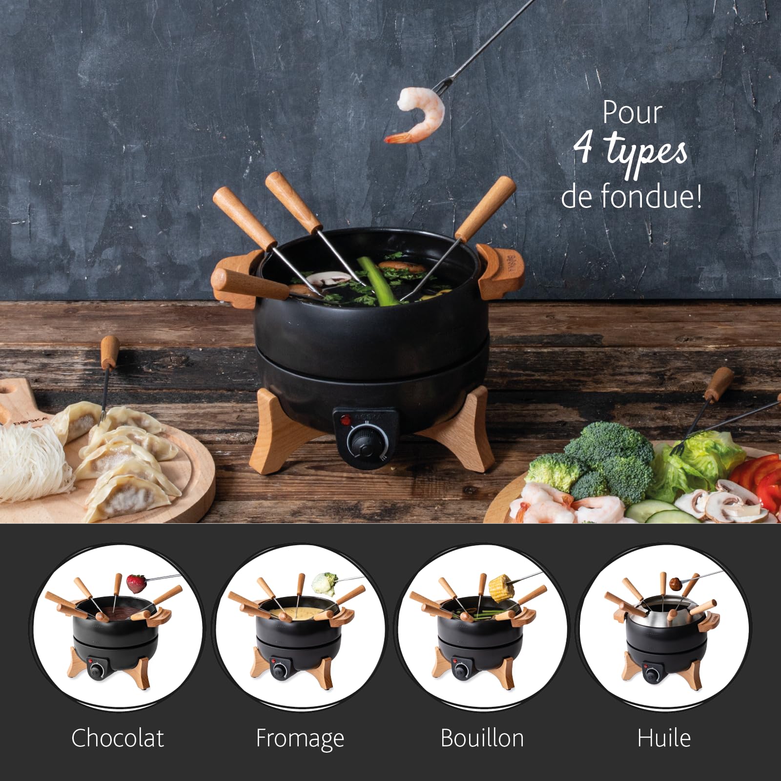 Boska Service à Fondue Électrique Party - Fondue electrique - Pour Fondue de Fromage, Fondue au Chocolat, Hotpot, Fondue chinoise - Appareil a fondue electrique - Contrôle de Température - 2.3 L