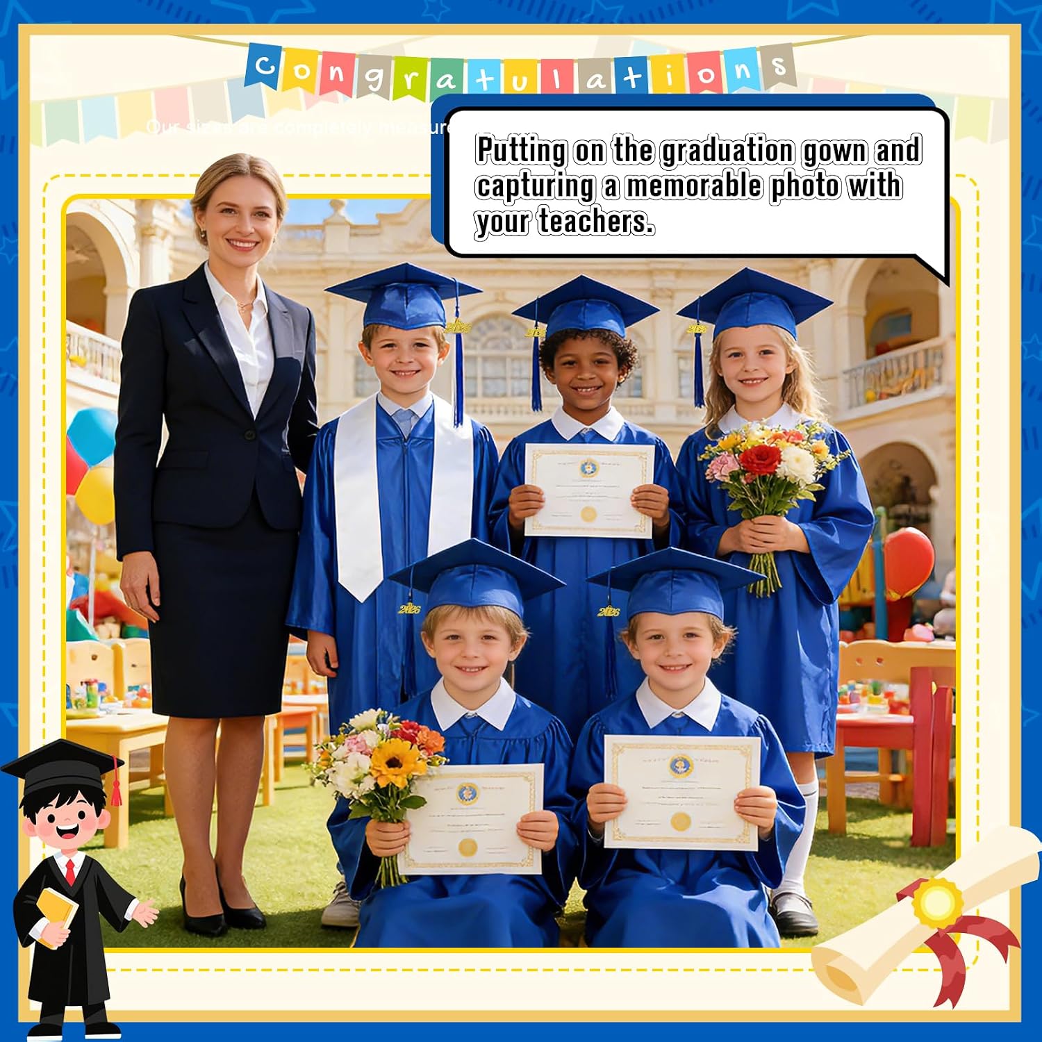 8 Set Kindergarten Graduation Gown Grad Cap Set, 2026 Preschool Graduation Outfit with Gown Cap tassel and Stole for Kids