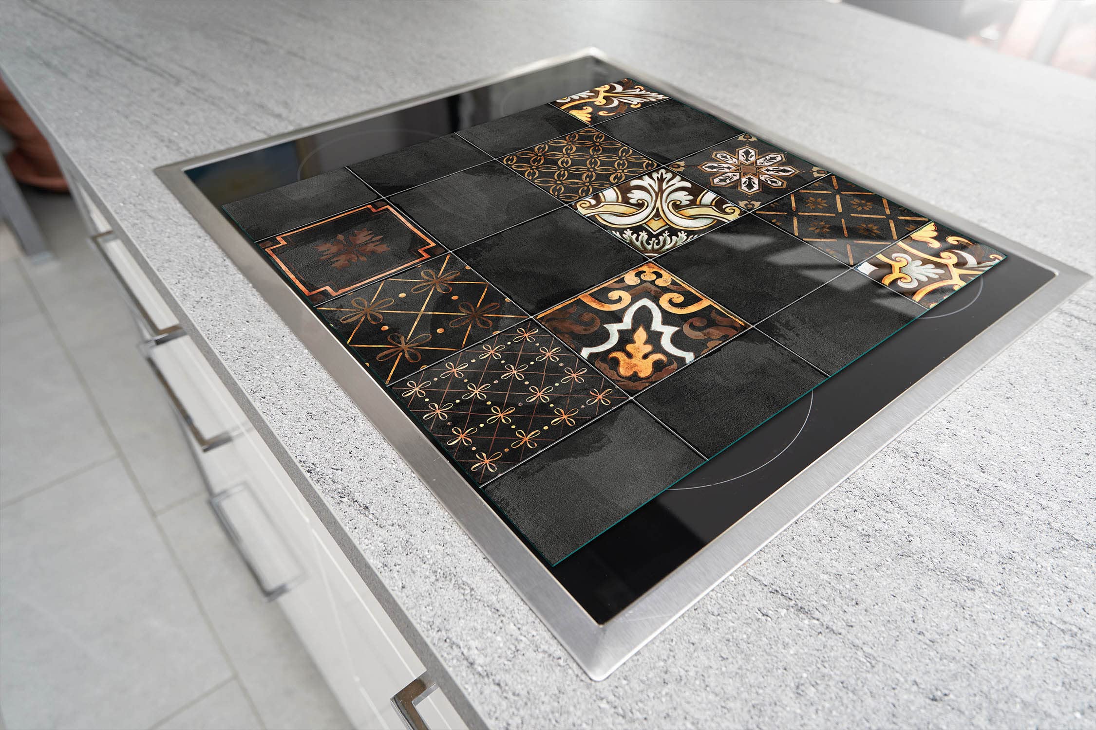 Planche à découper en verre Ceranfeld 1 pièce 52 x 40 cm, plaque de découpe en verre, protection anti-éclaboussures, plaque en verre universelle, cuisine, Mosaïque Ardoise