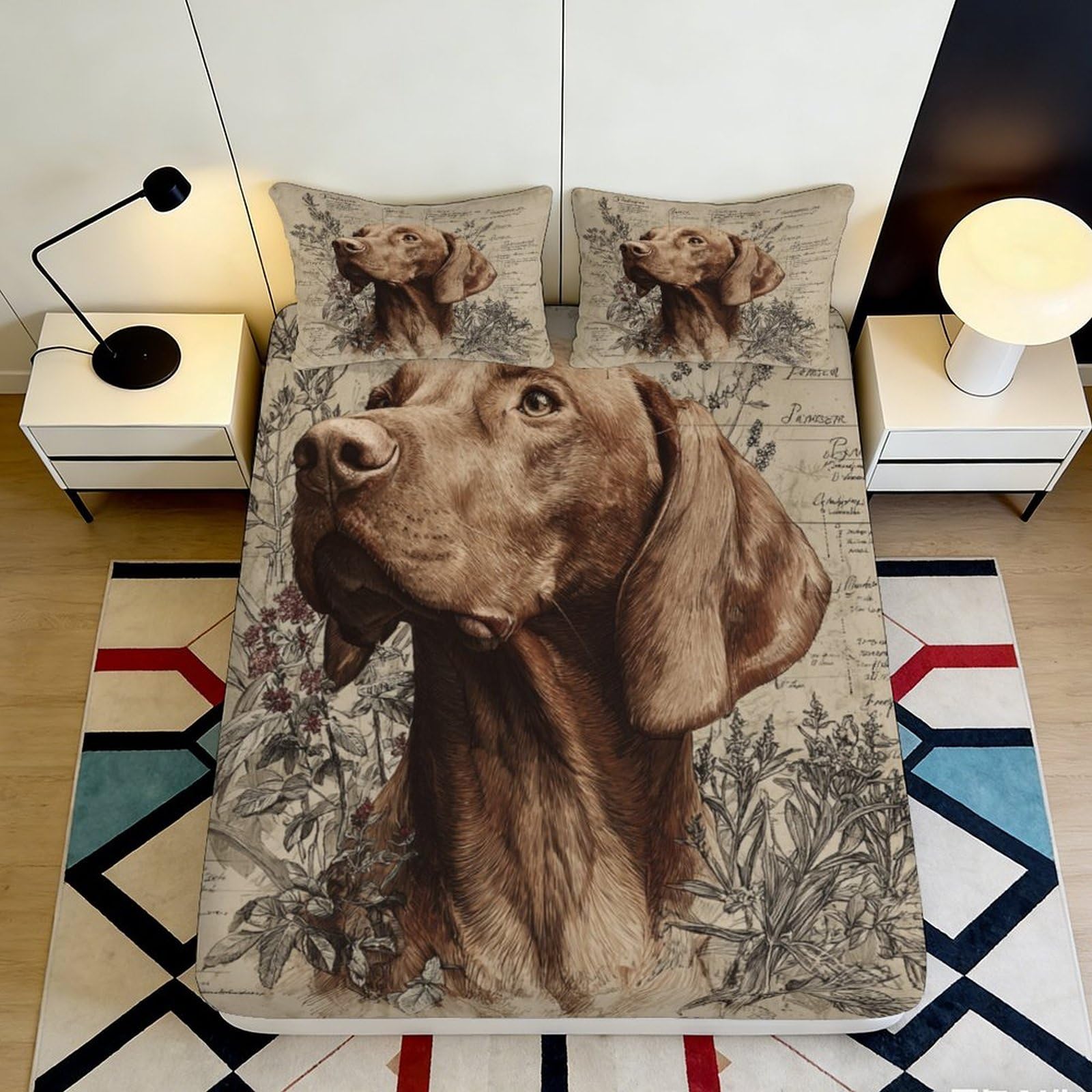 Uynsixtme Style-3 3D Printed German Shepherd Fitted Sheet Microfiber Deep Pocket Bedroom Bedding Set German Shepherd Mattress Fitted Cover Non-Slip Washable 140X200x25cm
