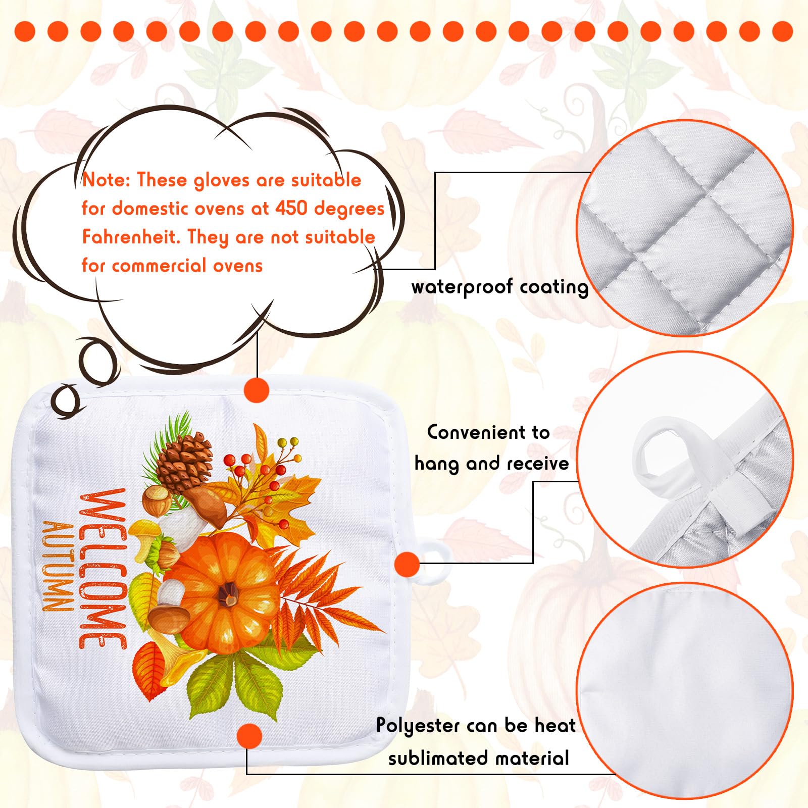Patelai 50-teiliges Blanko-Sublimations-Ofenhandschuh-Set beinhaltet leere Sublimationsdruck-Ofenhandschuhe und leere Sublimations-Topflappen für Heimwerker, Küche, Esszimmer, Zubehör
