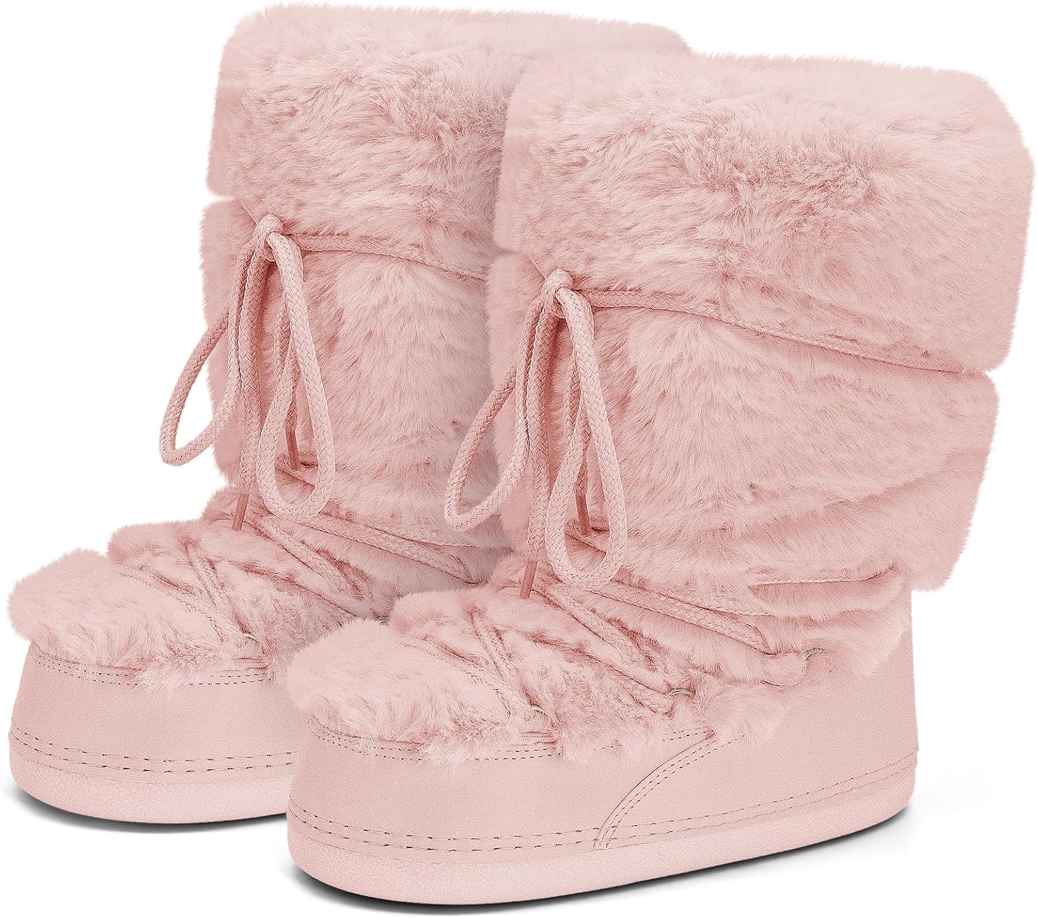 N NATURE'S SOURCE Furry Faux Fur Snow Boots for Women Fuzzy Fluffy Water Resistant Winter Womens Snow Boots with Cotton Sponge Lined, Anti-Slip TPR Rubber Sole, Lace-up Mid-Calf Boots