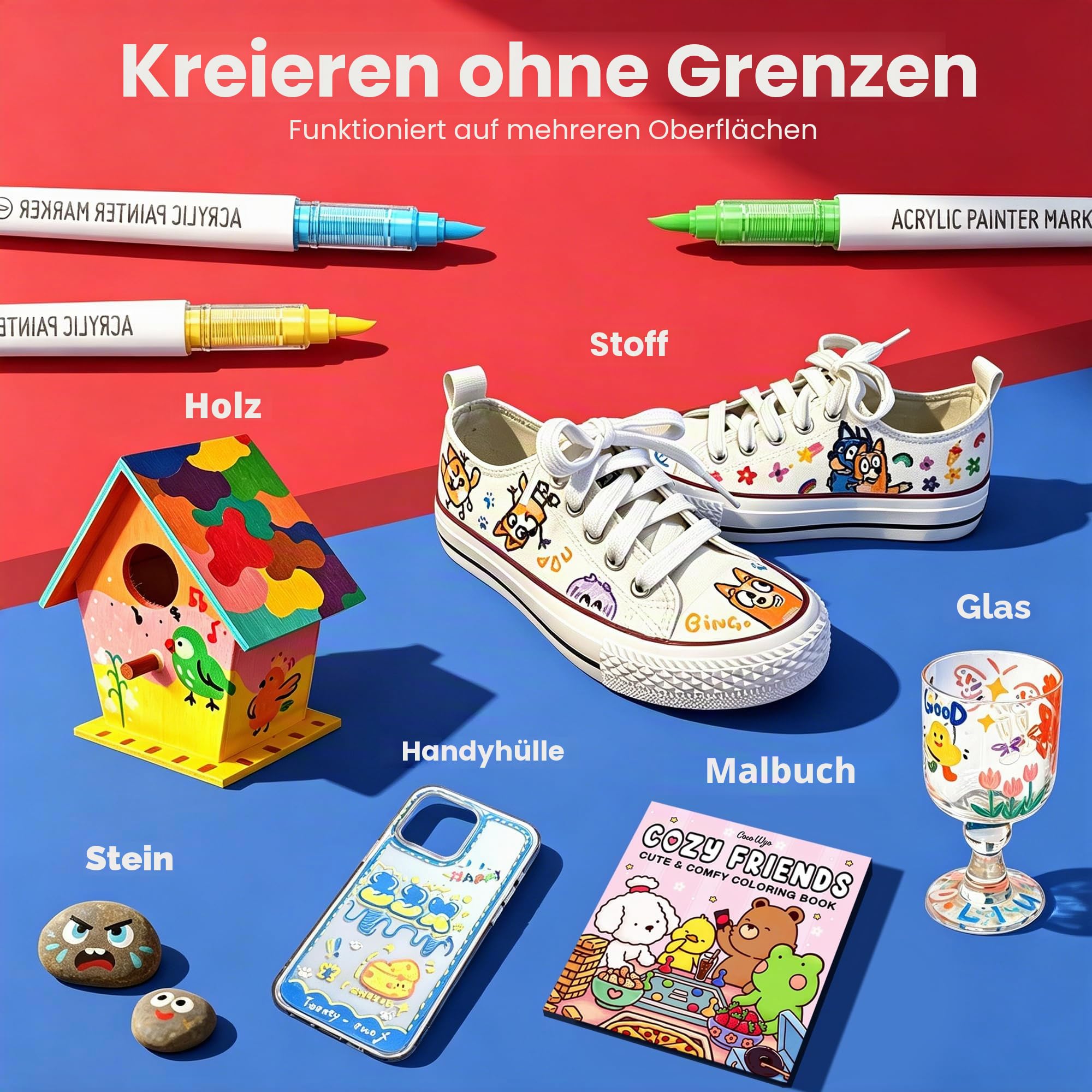 288 Farben Acrylfarben Markerstifte - Pinselspitze, Lebendige Farben für Holz, Stoff, Glas & Mehr, Acrylmalstifte Set mit Aufbewahrungskoffer, Ideal für DIY Bastelprojekte