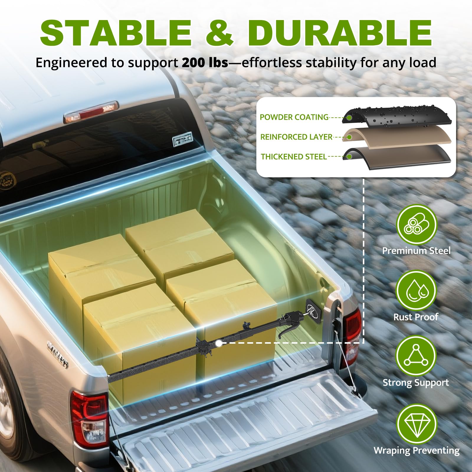 XINQIAO Barra di carico per camion per pick-up da 100,1 cm a 179,8 cm, regolabile, viene fornita con una rete e un divisore, capacità 90,7 kg utilizzata anche per un palo di supporto di terza mano