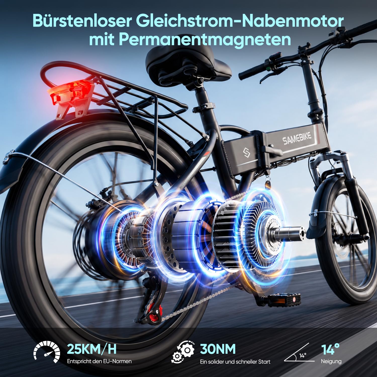 SAMEBIKE Bicicletta Elettrica Piegevole 20" Ebike per Pendolari Motore Brushless 250W 25km/h E-Mountain Bike per Tutti i Terreni Batteria Rimovibile 48V 10AH 70-80KM Autonomia Commuting bike