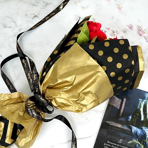 Miniatura 6 de MAMUNU 100 hojas de papel de seda negro y dorado a granel, papel de seda metálico para envolver bolsas de regalo y embalaje, papel de regalo negro