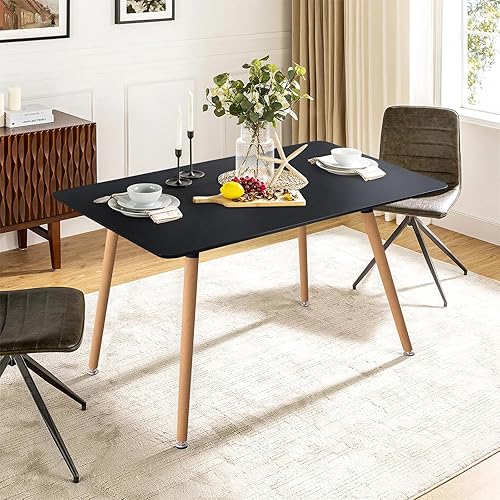 Hommoo Mesa de comedor de madera de granja de 47 pulgadas con patas de metal, mesa de cocina moderna para 4-6 personas, color marrón rústico
