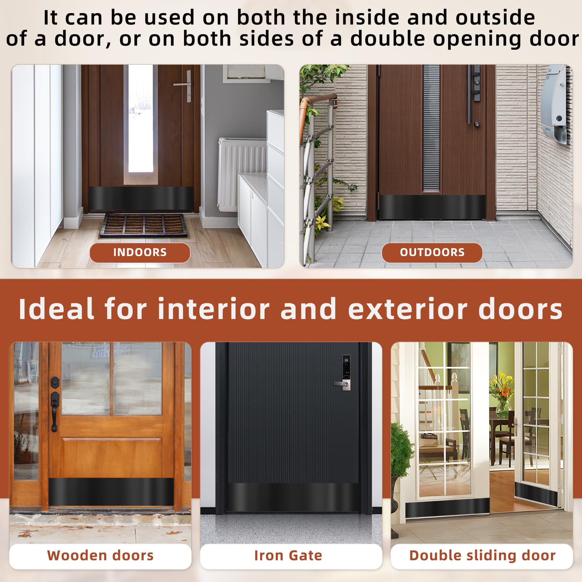 Lot de 4 plaques autocollantes en acier inoxydable pour bas de porte, 20,3 x 86,4 cm, noir foncé