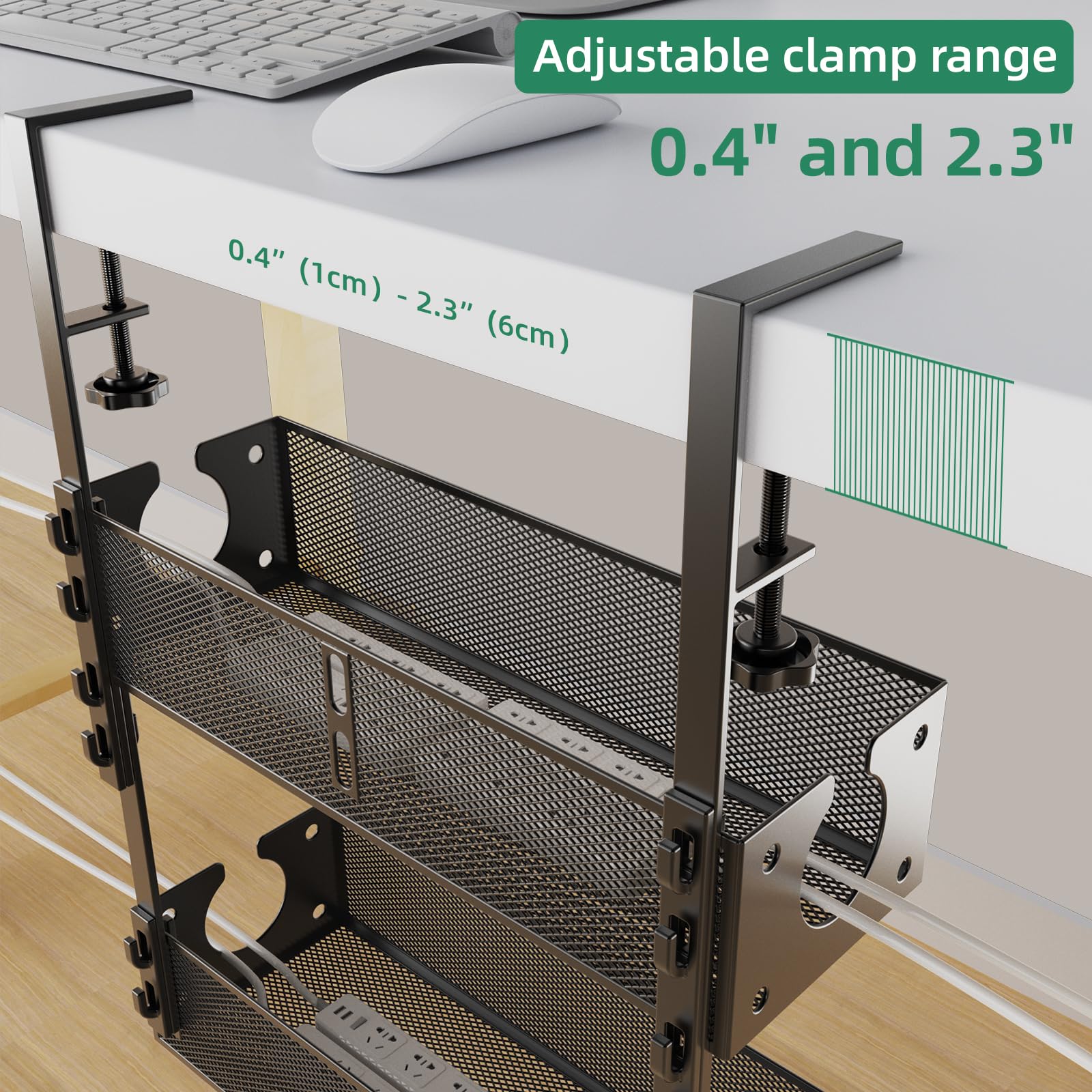 Organizador de cables multimodelo, paquete de 2 unidades de metal para debajo del escritorio, bandeja de gestión de cables debajo de la mesa, sin dañar el escritorio