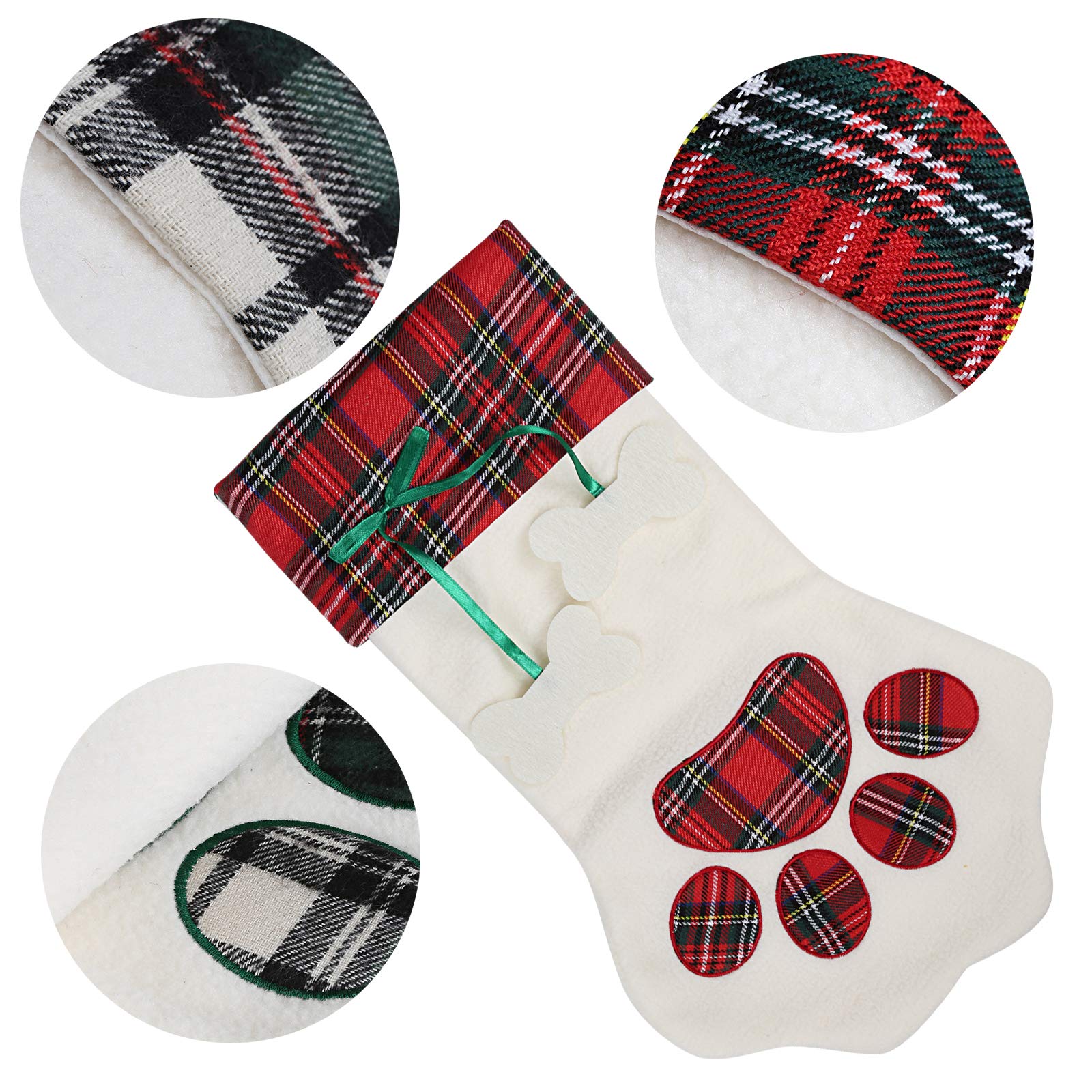 Weihnachtsstrümpfe Für Haustiere – 45,7 Cm, Rot-schwarz Kariert, Mit Pfoten-Aufdruck, Weich & Dekorativ