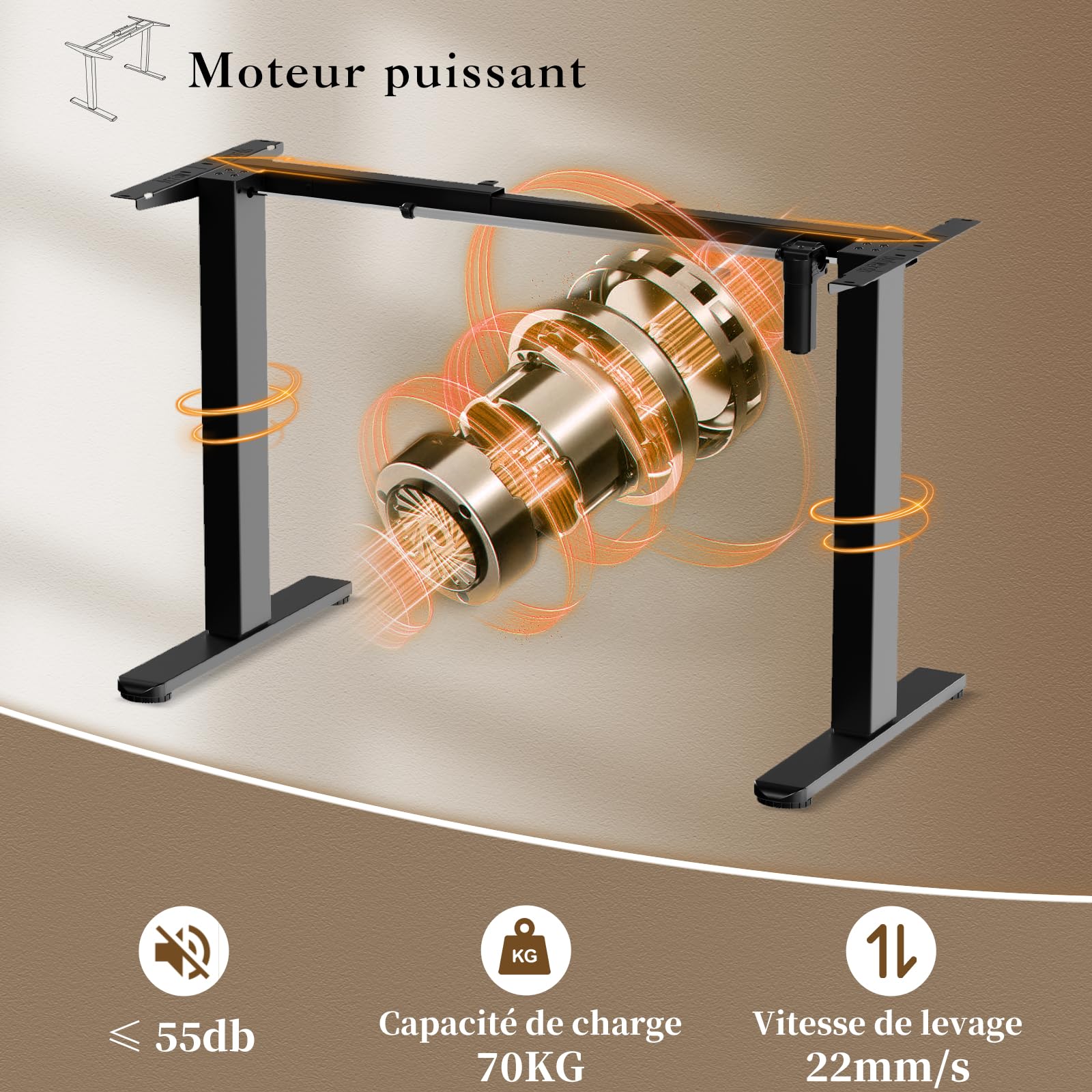 JUMMICO Cadre de Bureau Assis-Debout Électrique, Piétement de Table Réglable en Hauteur avec 2 Mémoires, Double Plateau, Pieds Ajustables, Noir