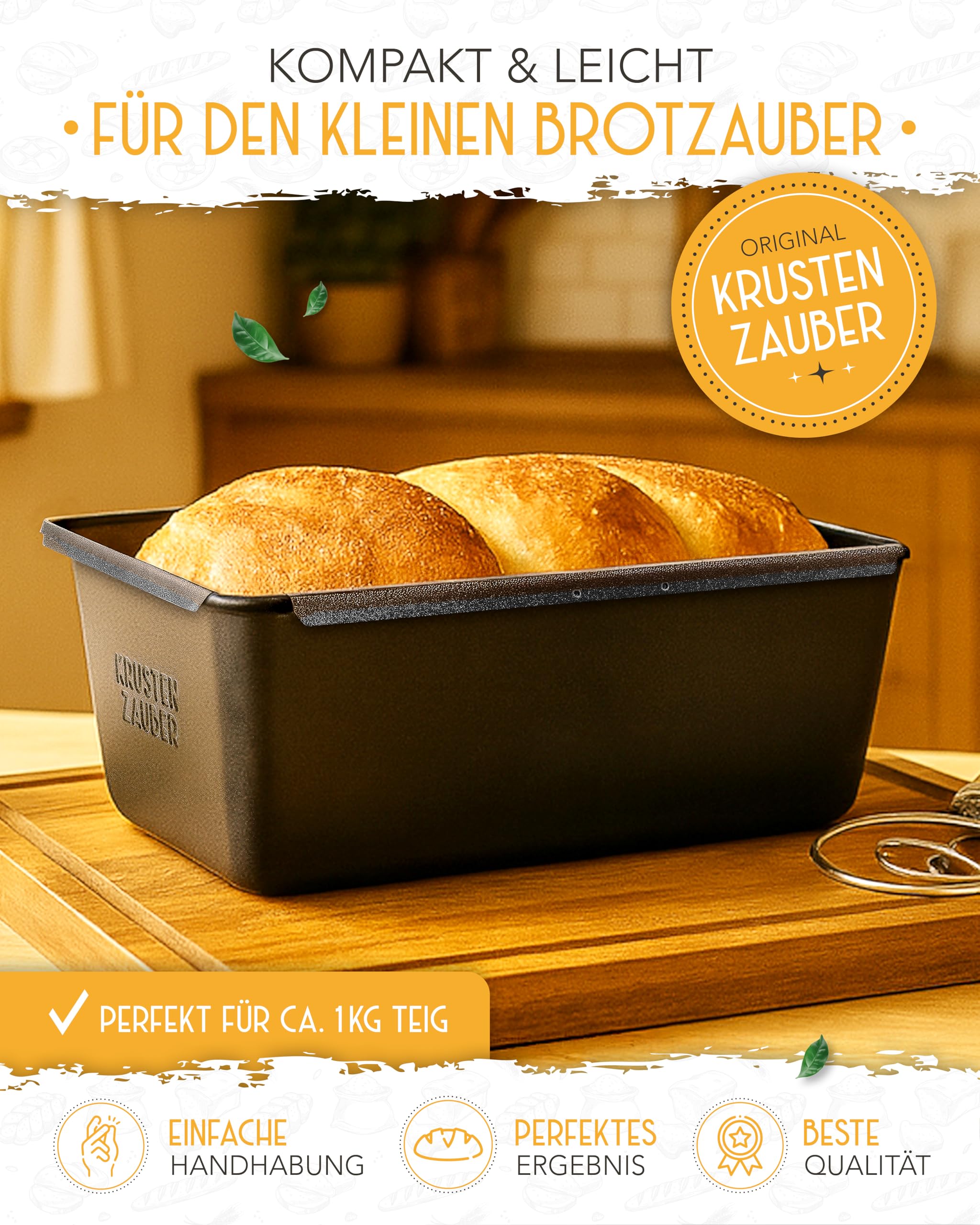 KRUSTENZAUBER Moule à pain avec couvercle – Moule à pain en acier au carbone pour une répartition parfaite de la chaleur jusqu'à 260 °C, idéal pour les pâtes saures et les pains à pain, moule