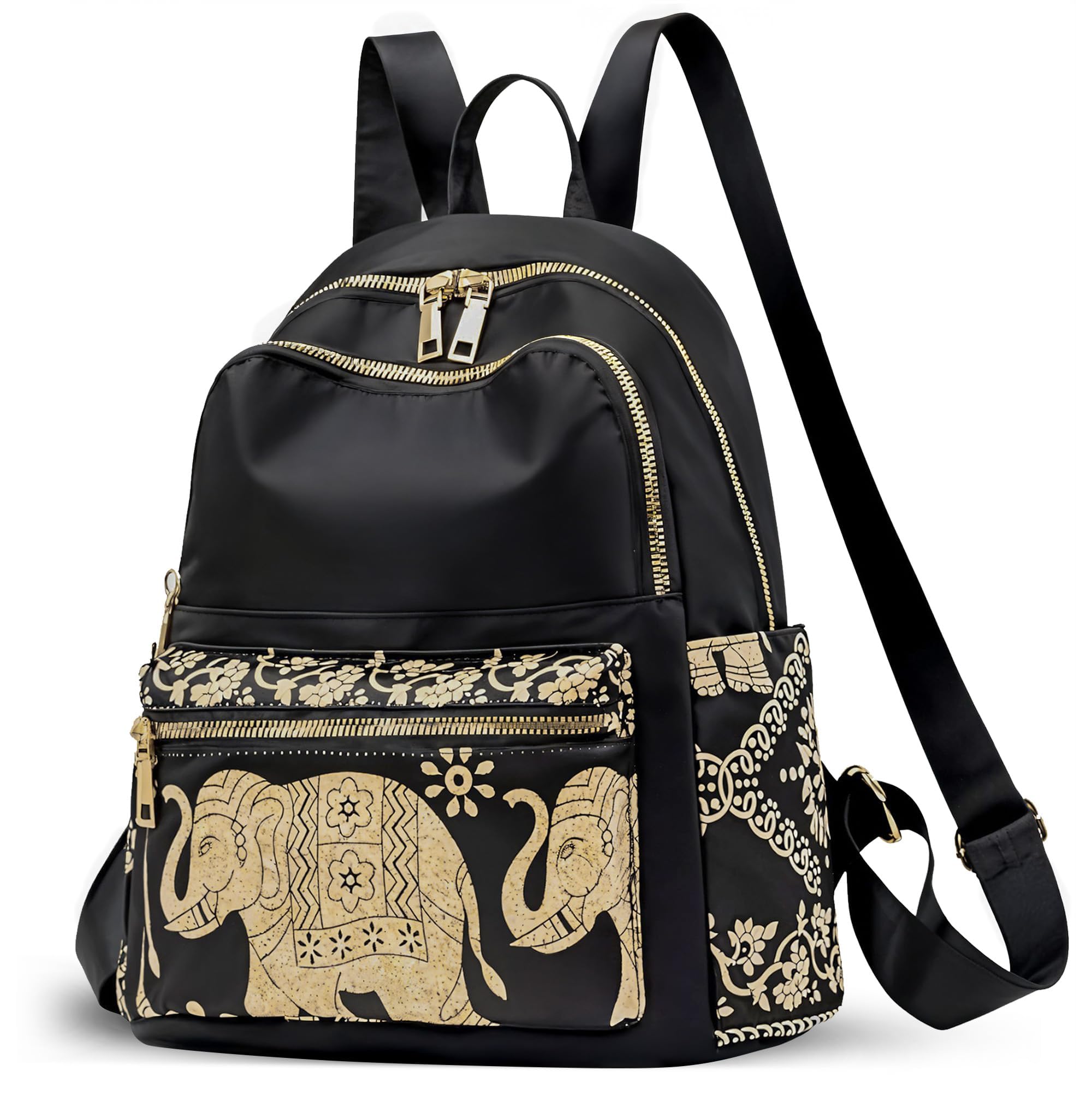 AutoStory Backpack Bags for Women Stylish | Golden Elephant Print Backpack Satchel Purse for Travel, Office & College | Shoulder Bag with Double Zipper, Front Pockets & Hidden Back Pocket-image-15