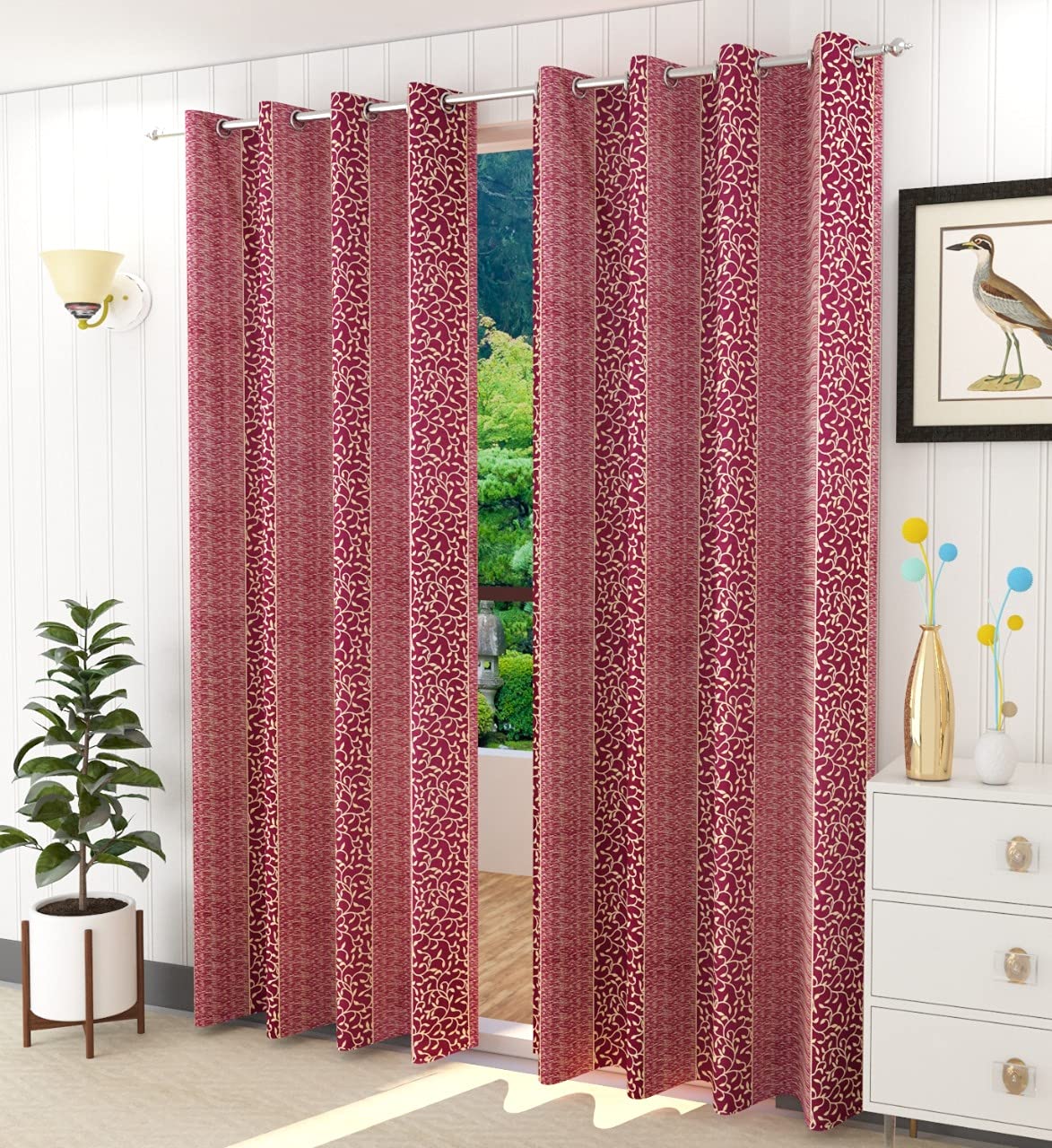K 2 6 Creations Heavy Polyester Floral Window Curtain (Wine, 4 X 5 Feet) Set Of 1, Washable,Grommet Semi Sheer Curtains (B09491DKYW) Amazon Price History, Amazon Price Tracker