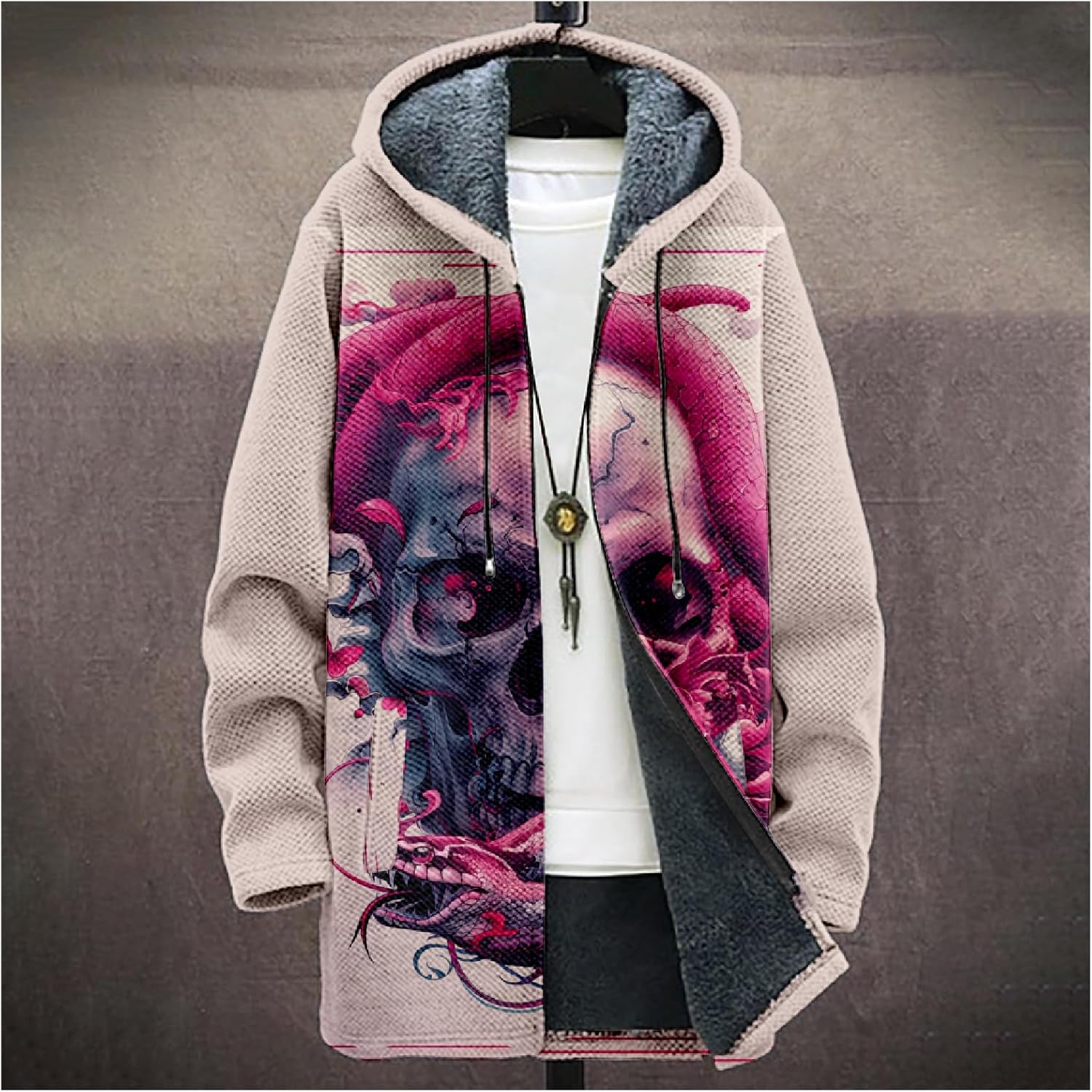 Japanese Dragon Print Mens Zip Up Hoodie Y2K Fleece Big And Tall Full Zip Hooded Long Sleeve Novelty Sweatshirt - Image 2