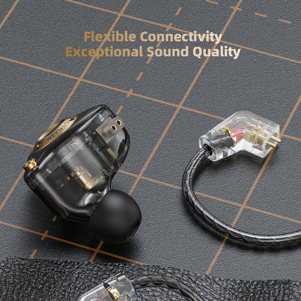 Piluyaa Casque de jeu filaire IEM avec 1DD, QKZ ENZO moniteur intra-auriculaire, écouteurs HiFi amovibles, son de basse avec nouveau pilote dynamique de 11 mm pour jeux vidéo et musique (gris)