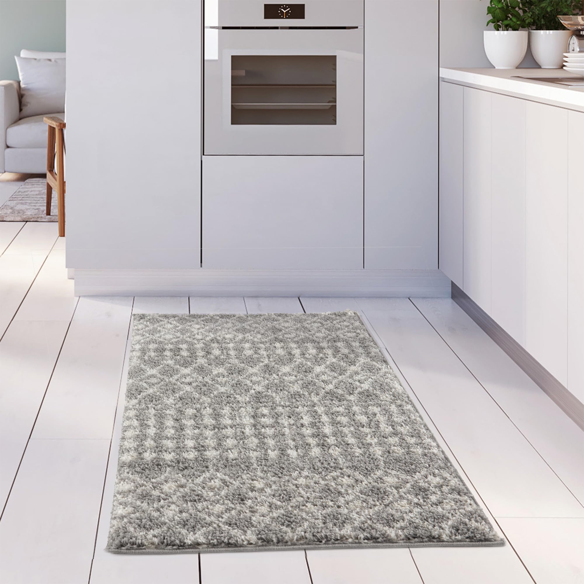 THE RUGS Modern Moroccan Design Living Room and Bedroom Rugs, Non-Shedding & Easy Care (Moroccan Grey/Ivory, 60x110 cm) - Image 3