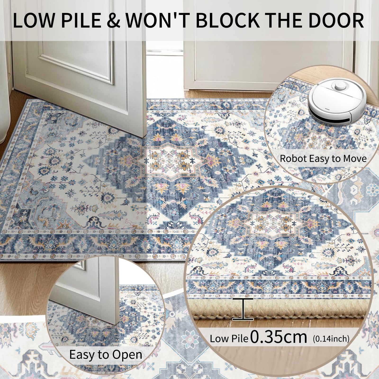 Cycleader 60x180cm Non-Slip Washable Runner Rug for Hallway Vintage Boho Faux Cashmere Carpet Anti-Fatigue Kitchen Rugs Indoor Soft Long Floor Mat Low Pile Runners with Anti-Slip Backing for Bedroom - Image 4