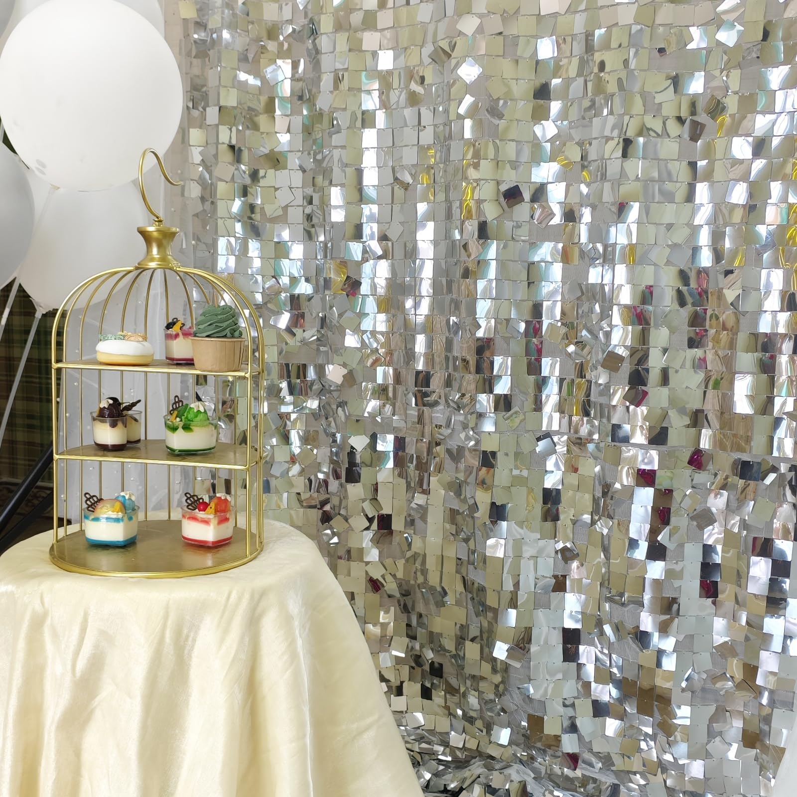 HMQIANG Silver Shimmer Wall Backdrop 8ft * 8ft 1 Panel, Silver Sequin Backdrop Photobooth Props for Wedding, Anniversary, Birthday, Party Decorations