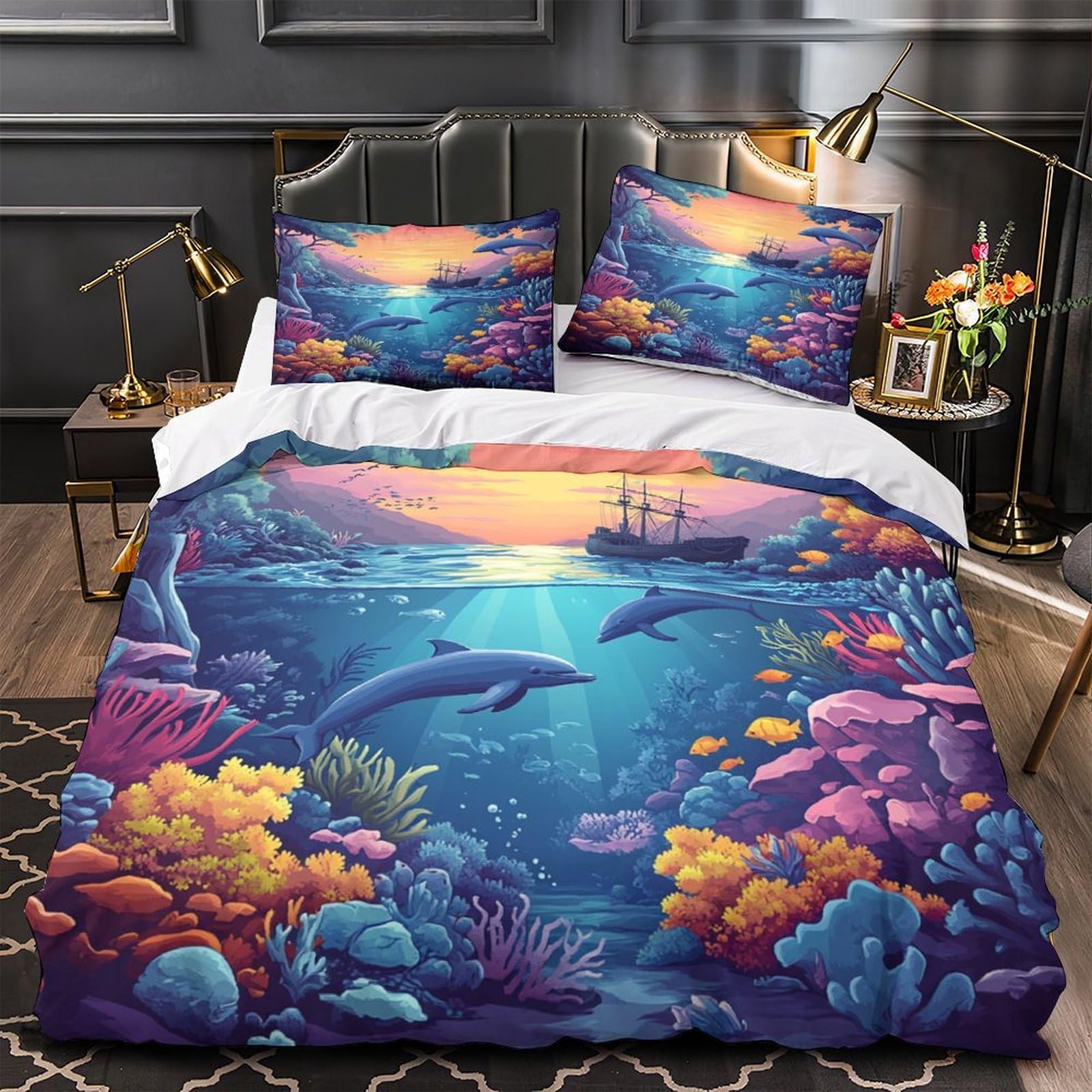 Housse de couette marine 3D avec eclair cache fini la couette qui glisse du lit double