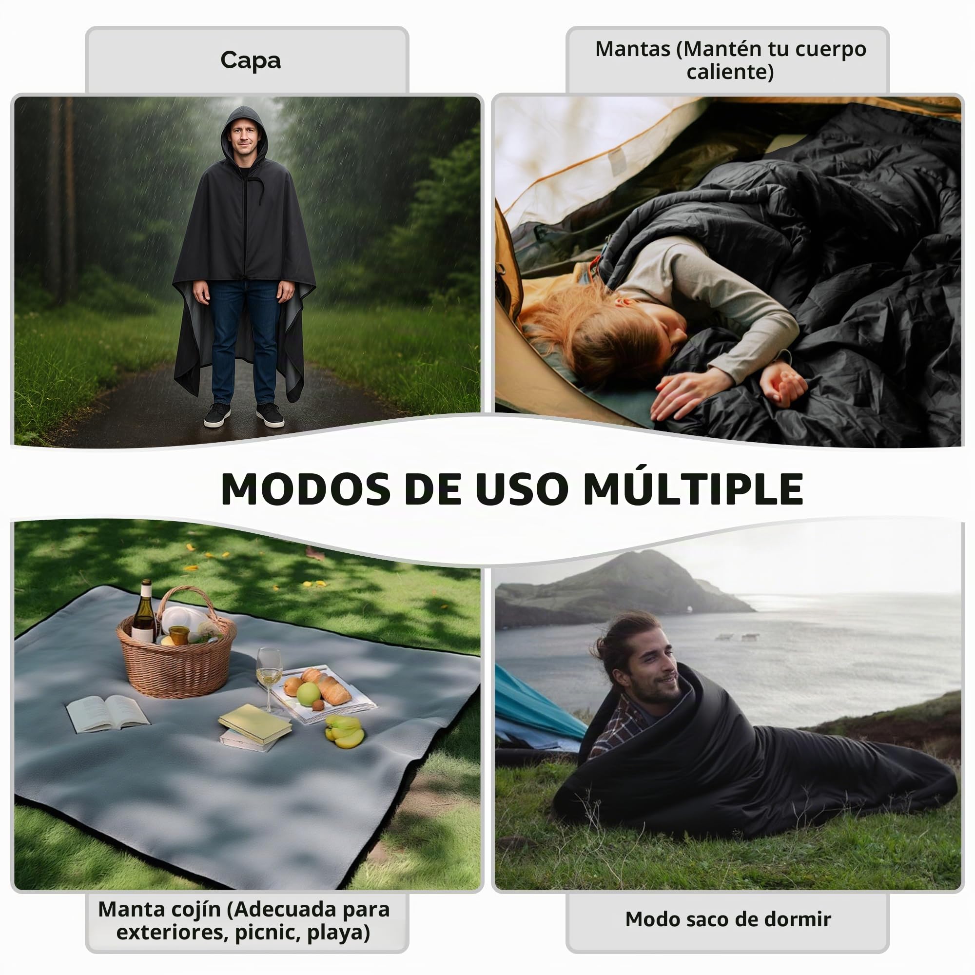 EULANT Manta Impermeable de Camping con Capucha, Poncho Ponible, Manta con Capucha para Ver Deportes y Mantenerse Caliente al Aire Libre/Coches, Versátil para Pícnic, Saco de Dormir, Capa Cálida