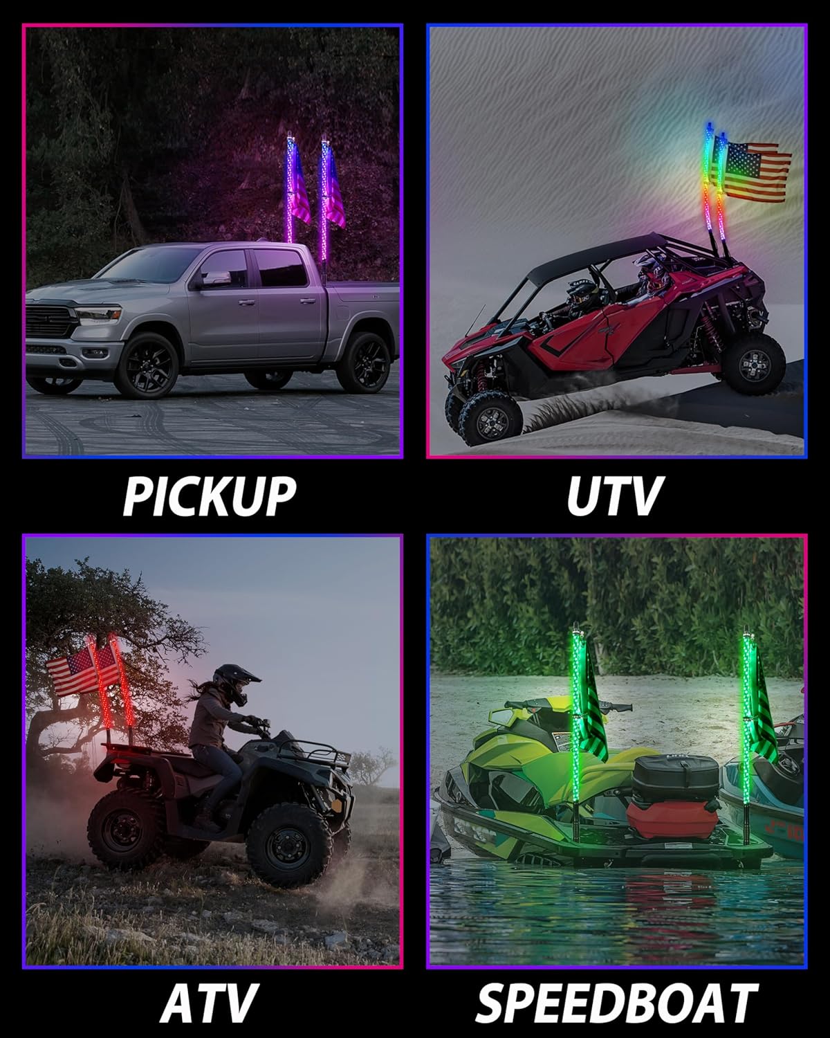 SAUTVS 2PCS 3FT LED Whip Lights with Spring Base, RGB Spiral Chasing Light for UTV ATV Boat Polaris RZR Can-Am X3 SXS Offroad Truck Accessories, Music Sync, IP67 Waterproof