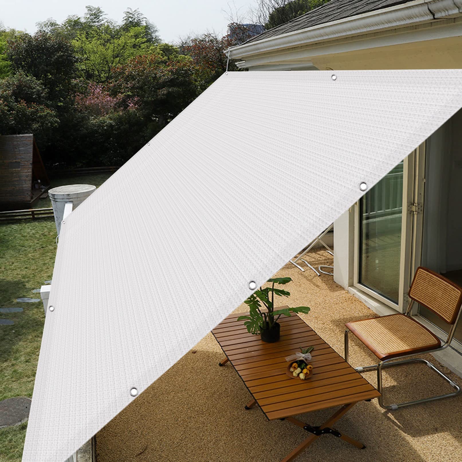 Voile D'ombrage Rectangulaire 1.2 X 3.5 M Abri UV Ombrage Respirant Auvent Protection Solaire Avec Corde Libre Serre-Cables Pour Extérieur Jardin Terrass Balcon, Beige
