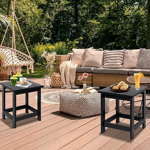 Miniatura 2 de LZRS Adirondack - Mesa auxiliar cuadrada, mesa de patio compuesta para piscina, mesas auxiliares de polietileno de alta densidad para patio trasero,