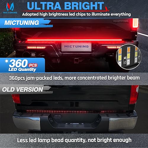 Miniatura 3 de MICTUNING Tira de luz triple de 48 pulgadas con 360 LED para portón trasero, impermeable, con conector plano de 4 vías, 5 funciones, señal de giro