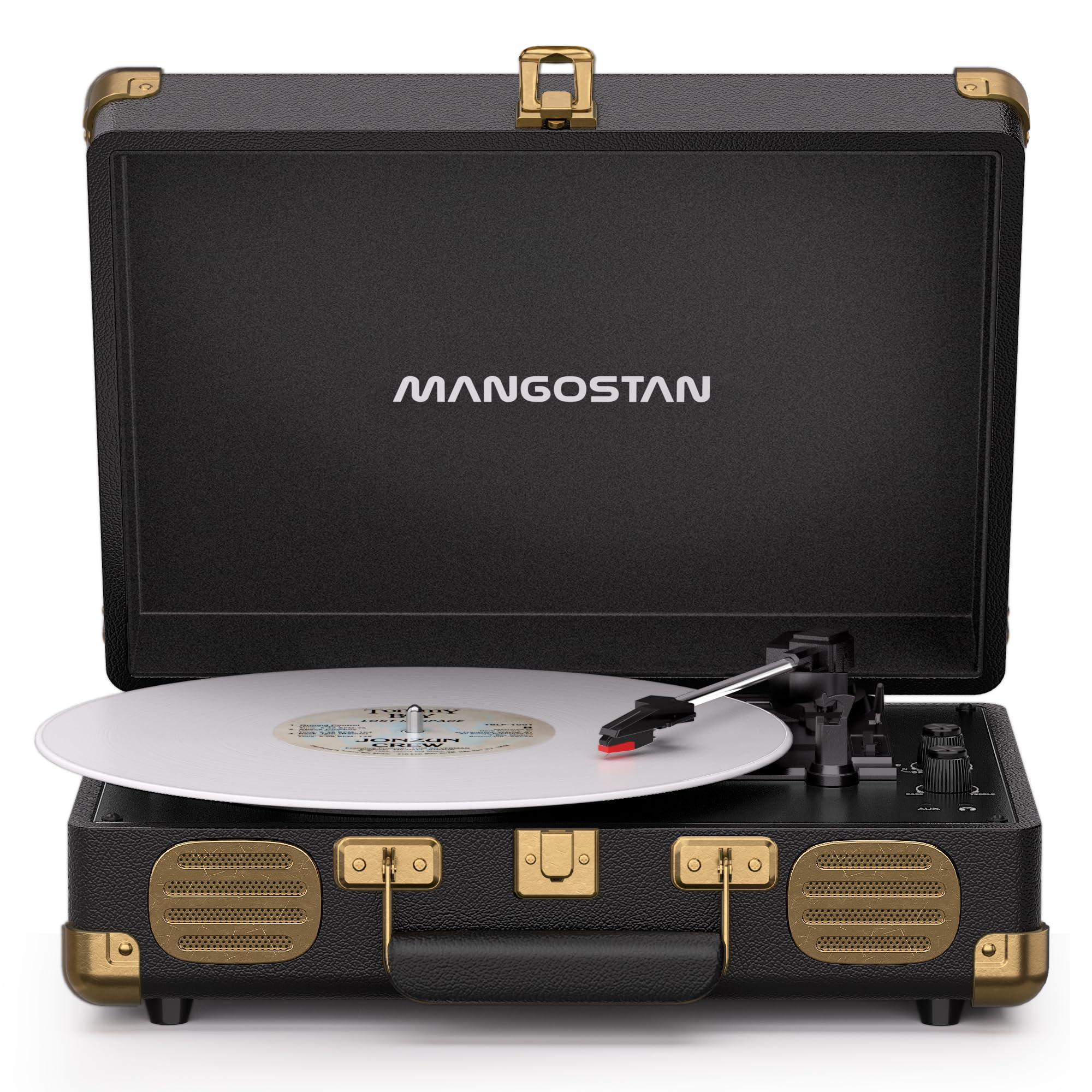 Black Bluetooth Suitcase Record Player, 3-Speed Turntable