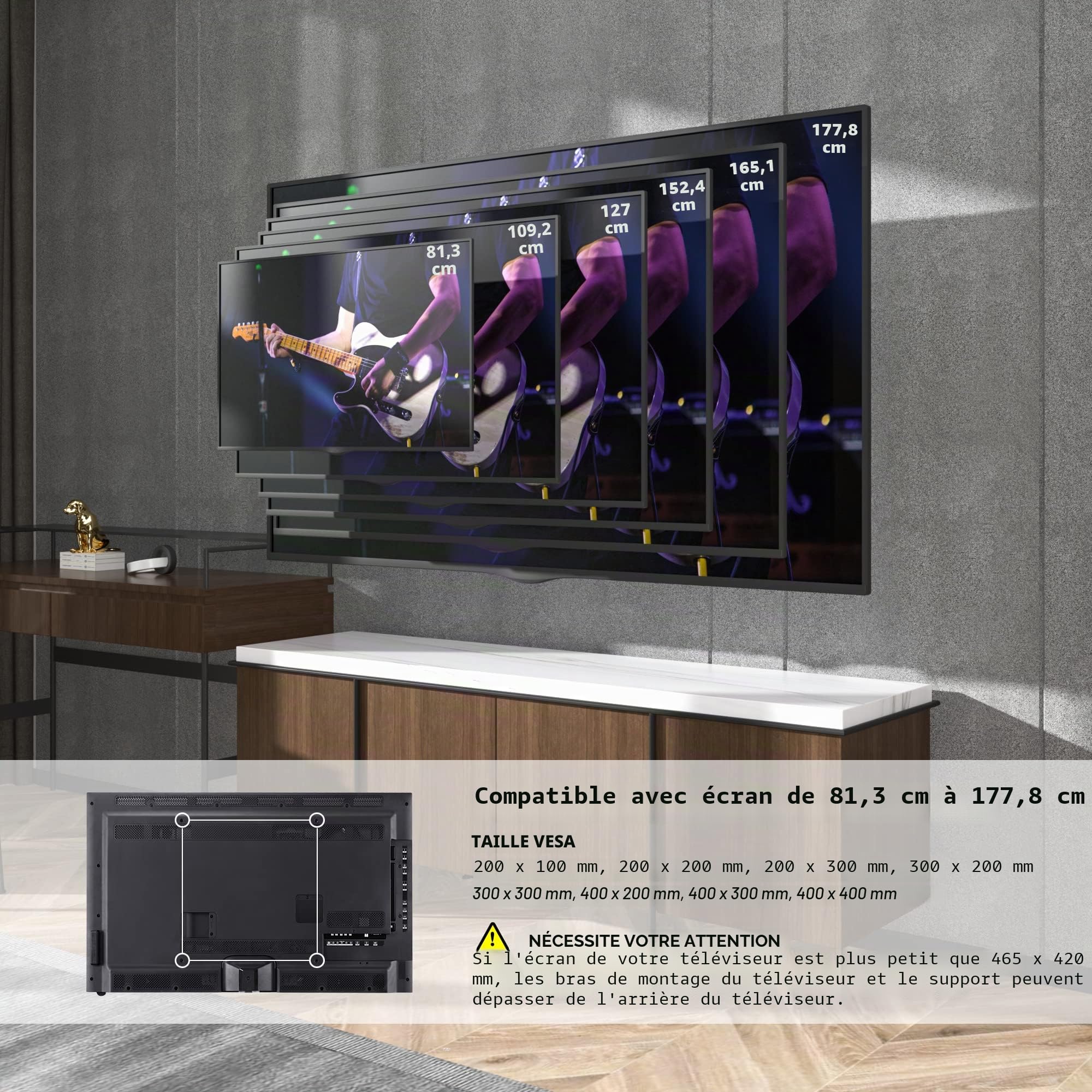 BONTEC Support Mural TV Pivotant Inclinable, Bras Articulé Extra Long 850mm, Compatible Écrans LCD/LED/OLED 32-70 Pouces jusqu'à 60 kg, Max VESA 400x400mm, Support TV Mural Orientable