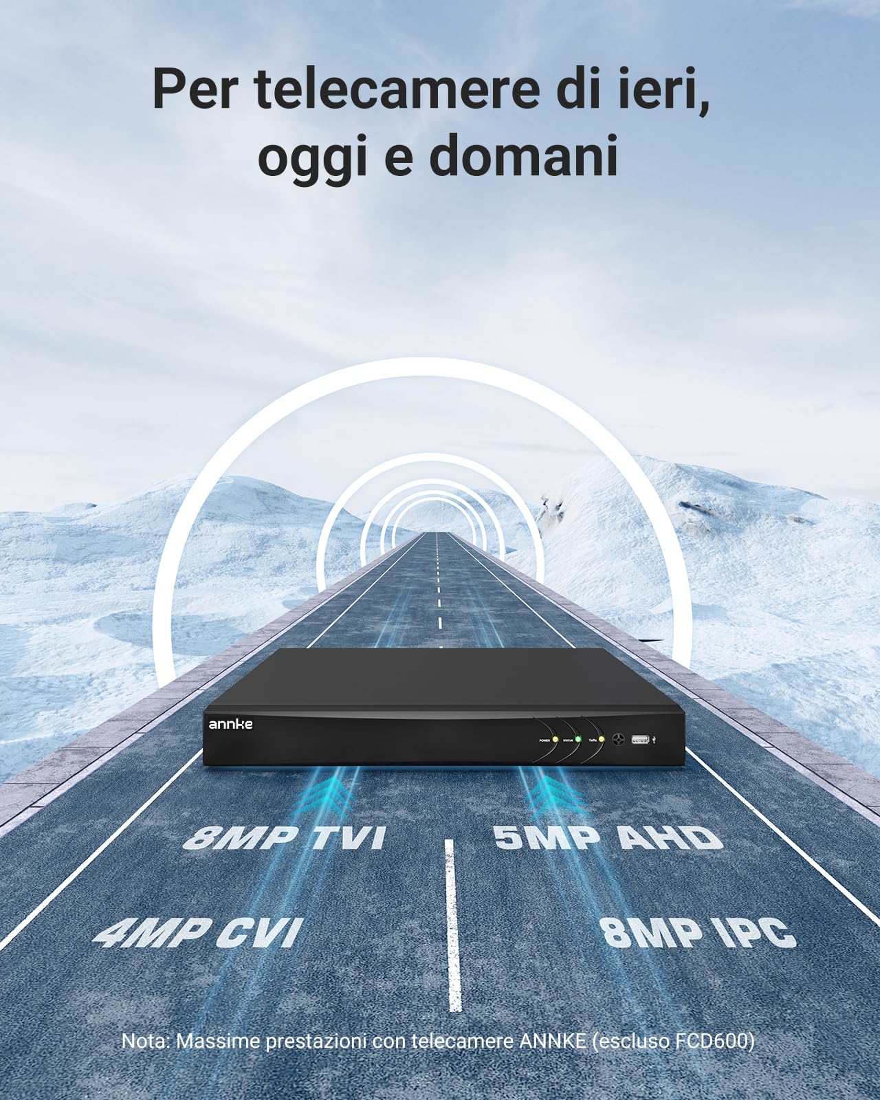 ANNKE 5 in 1 Sistema di videosorveglianza 8CH 4K H.265+ DVR per CVI/CVBS/AHD/TVI, 8MP Videoregistratore con Rilevamento di Persona/Veicolo, Avviso e-mail con Istantanee, Senza Disco Rigido