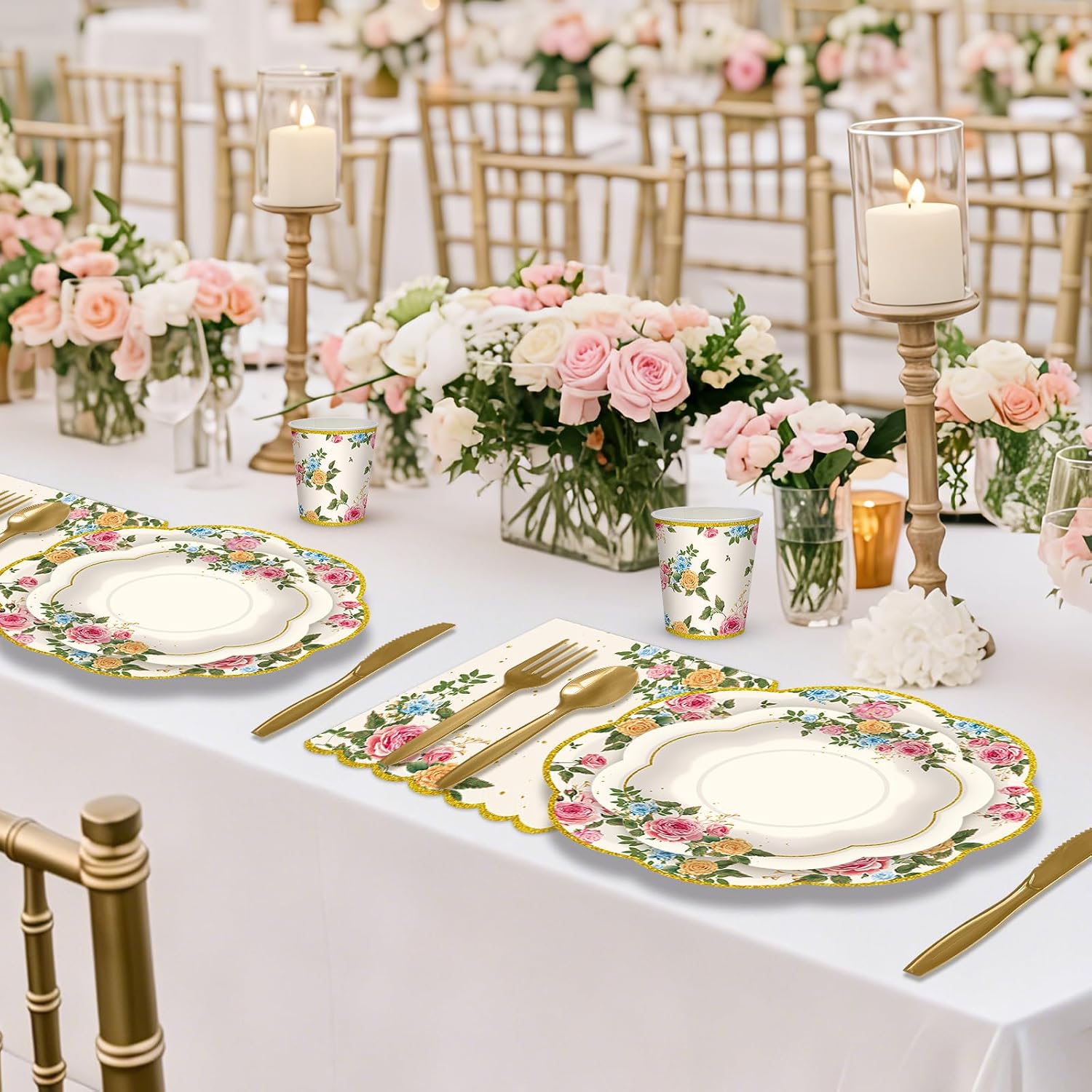 168 Pcs Vintage Floral Plates and Napkins Party Supplies Serve 24 Tea Flower Disposable Paper Dinnerware Sets Bridal Shower Decorations Baby Shower Bridgerton Wedding Engagement Garden