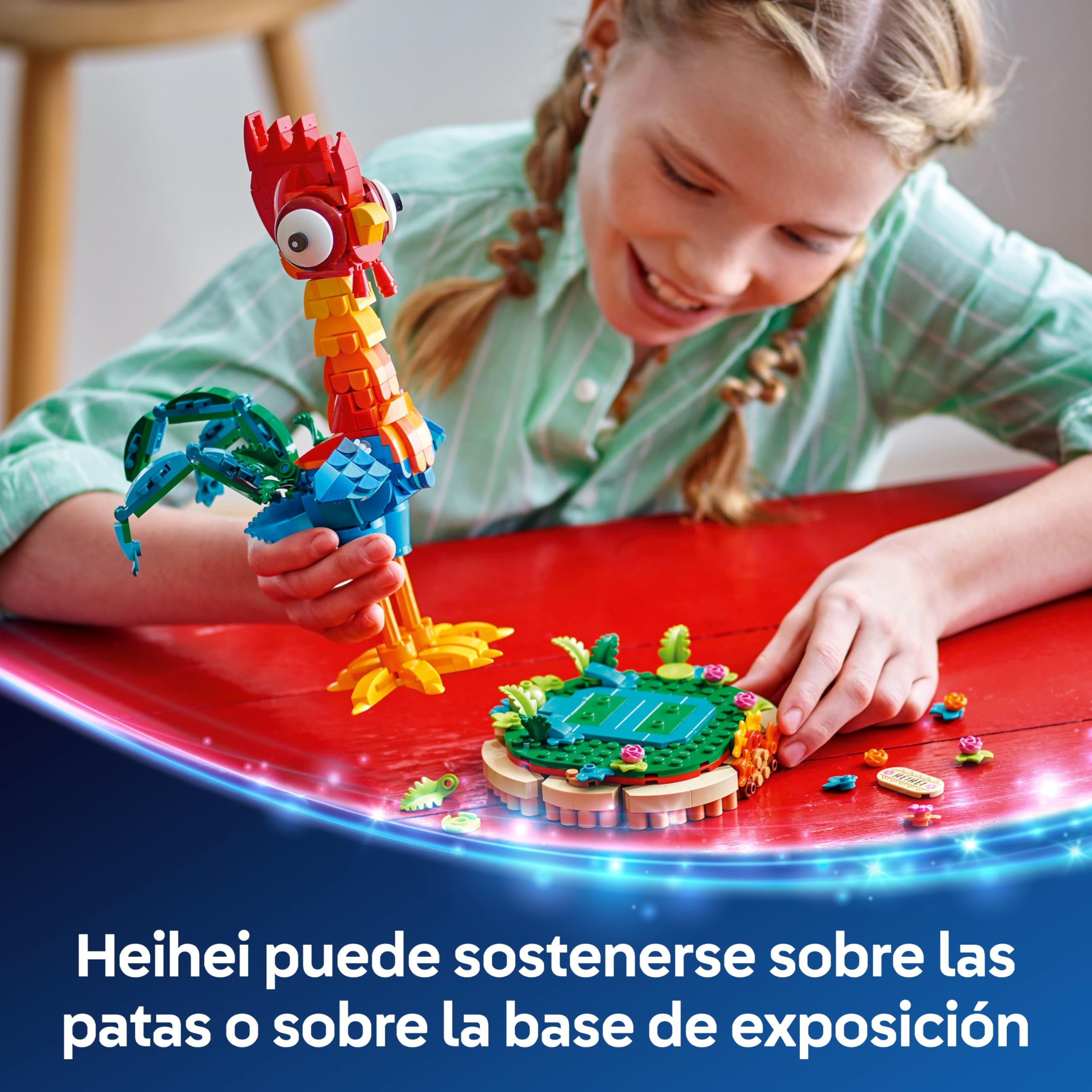 LEGO | Disney Vaiana 2 Heihei Juguete de Construcción - Figura Articulada de Animal con Cabeza Giratoria, Alas Móviles y Plumas en la Cola con Base de Exposición - Regalo para Niñas de 9+ Años 43272