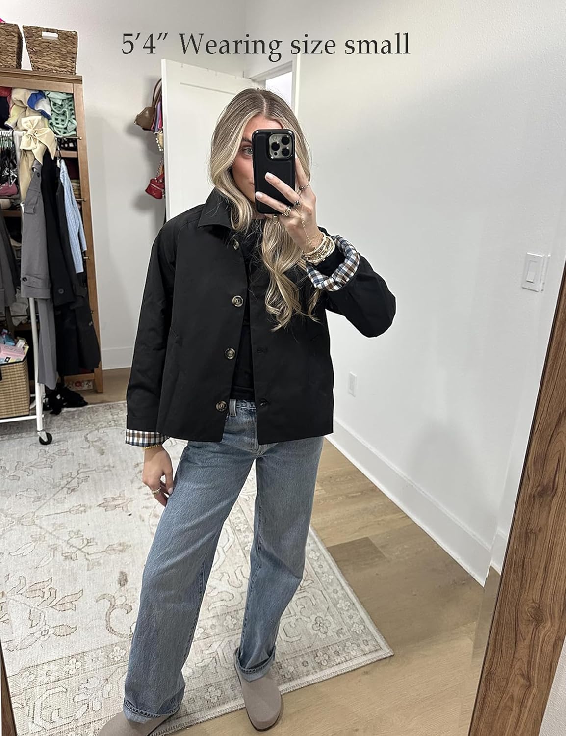 Dqbeng Womens Short Trench Jacket Plaid Lining Button Front Lightweight Classic Casual Outerwear with Pockets - Image 8