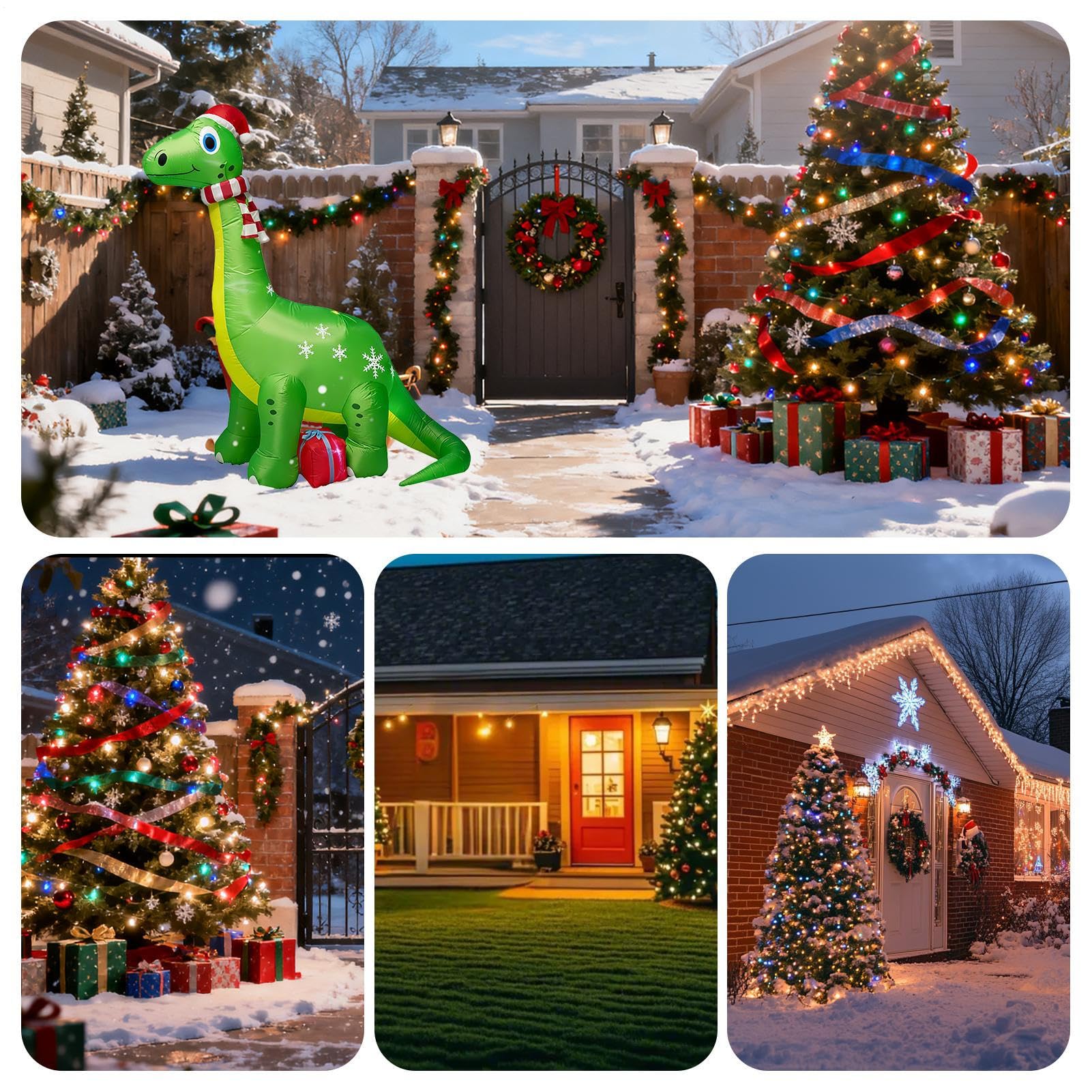 Ogromne Ozdoby Świąteczne 1.8 m Dinozaur z LED Światłami | Nadmuchiwane Ozdoby Świąteczne Dinozaur Na Zewnątrz Do Ogrodu Podwórka Trawnika Tarasu Ganku Drzwi Wejściowych Wnętrza
