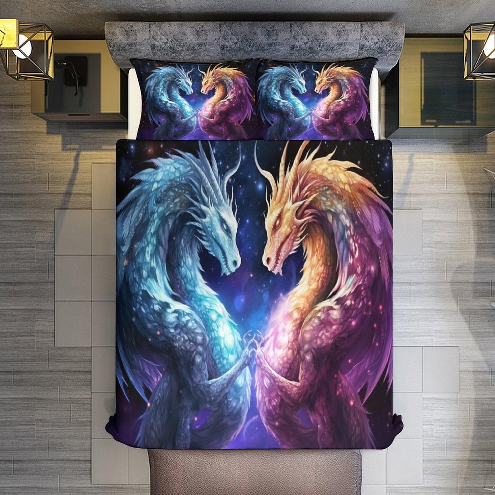 Ritter Drache Bettwäsche 2-Teilig – Weiche Mikrofaser 3D Druck Single 135x200cm Mit Kissenbezug