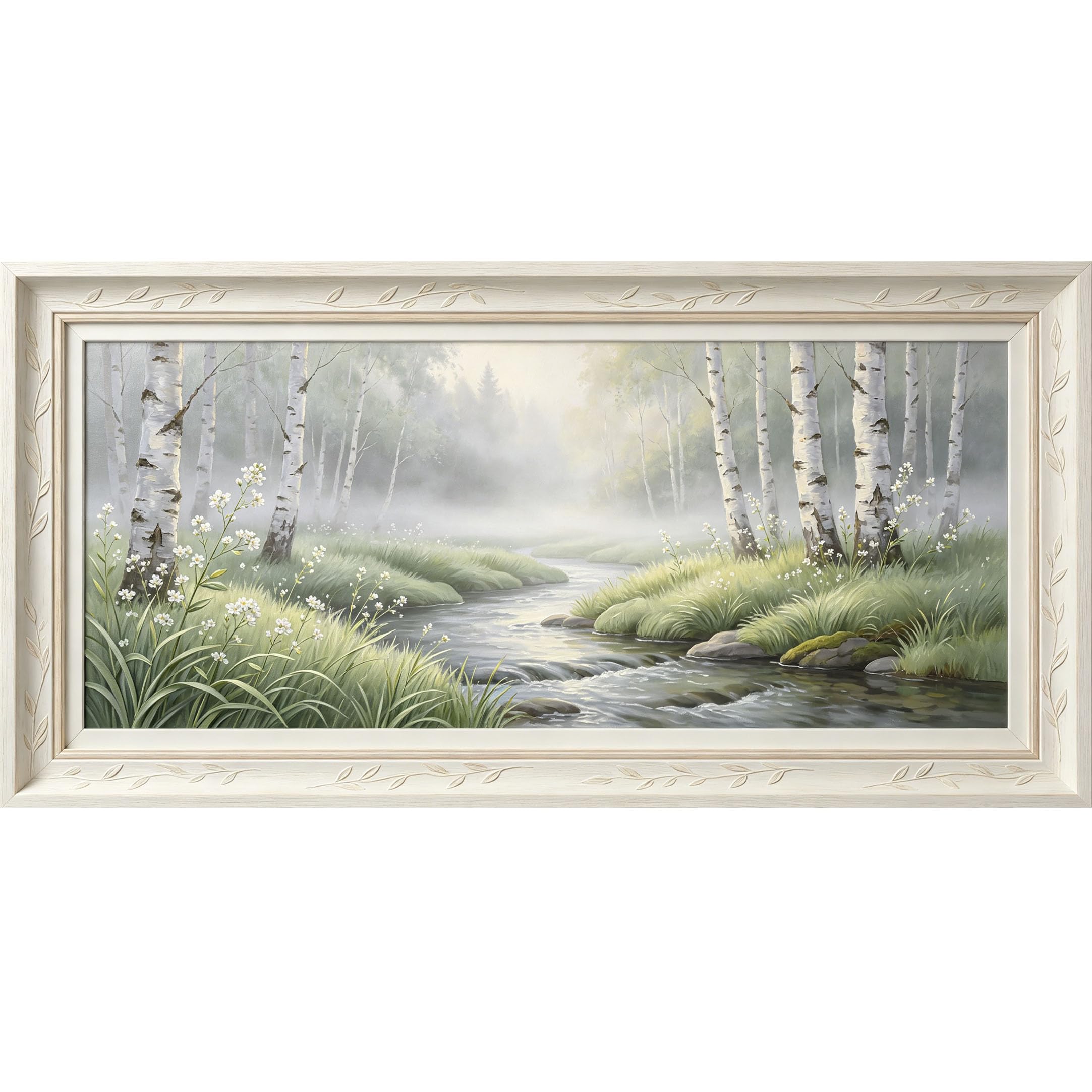 Agglomerix 3D Framed Wall Art Birch Tree Stream Landscape Oil Painting Nature Scene Large Size SelfAdhesive Removable Wall Decor Prints Artwork for Living Room Bedroom Office