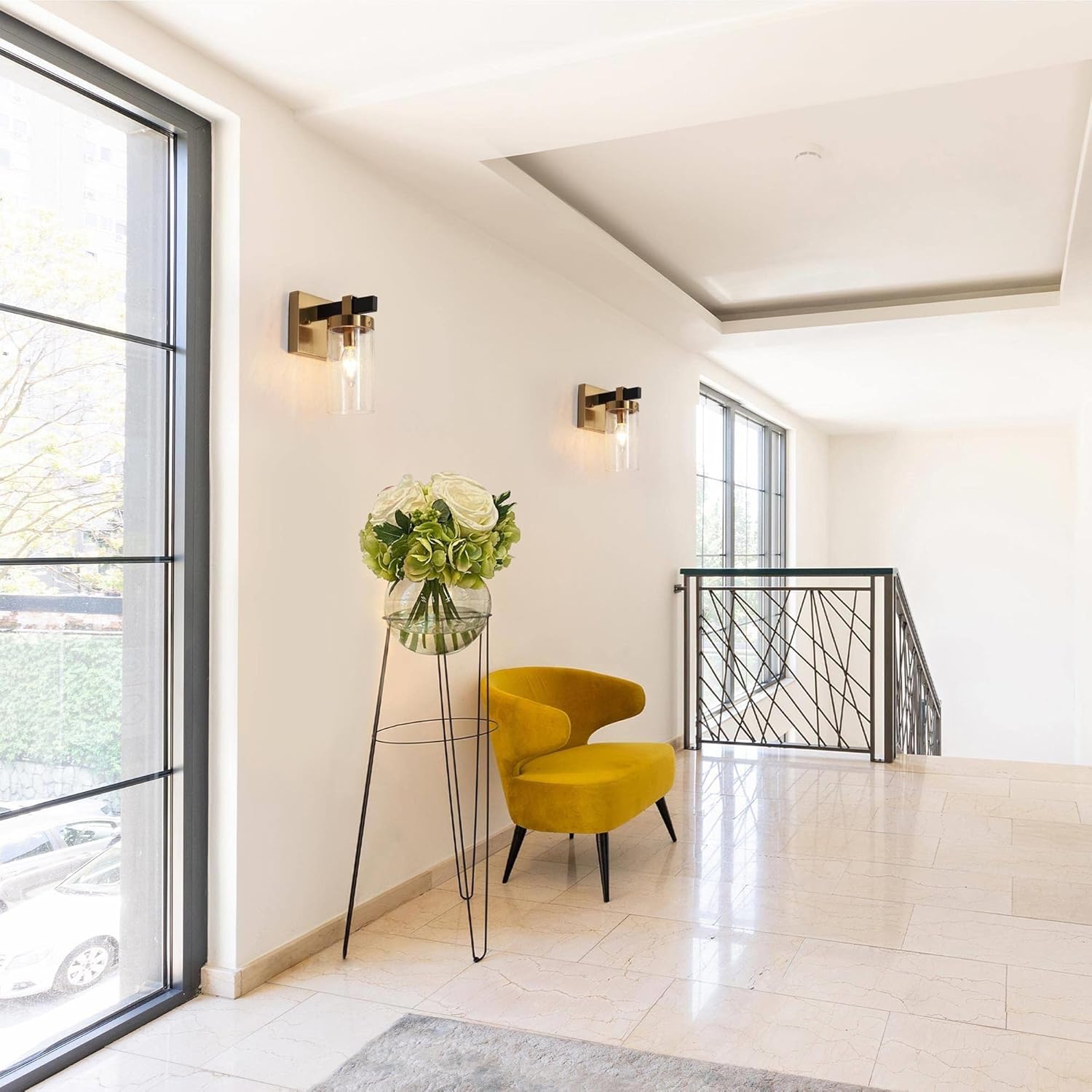 ZEVNI Sconces Wall Lighting, Black and Gold Vanity Lights for Bathroom with Seeded Glass Shade, Modern Wall Lights for Bedroom, Staircase, Living Room