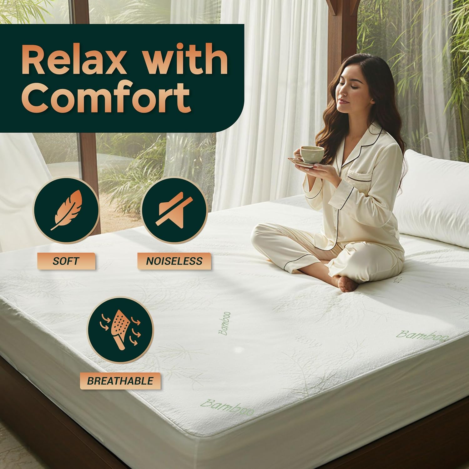 Waterproof Mattress Protector Cover- Bamboo Viscose 260 GSM Mattress Cover, Breathable, Noiseless, Fitted Style, Fits Upto 15 Inches deep Mattress (California King)