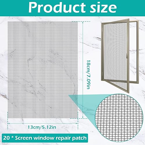 Miniatura 4 de Juego de 20 parches de reparación de pantallas de ventana, cinta de reparación de pantalla autoadhesiva de 5 x 7 pulgadas, parches de repuesto de