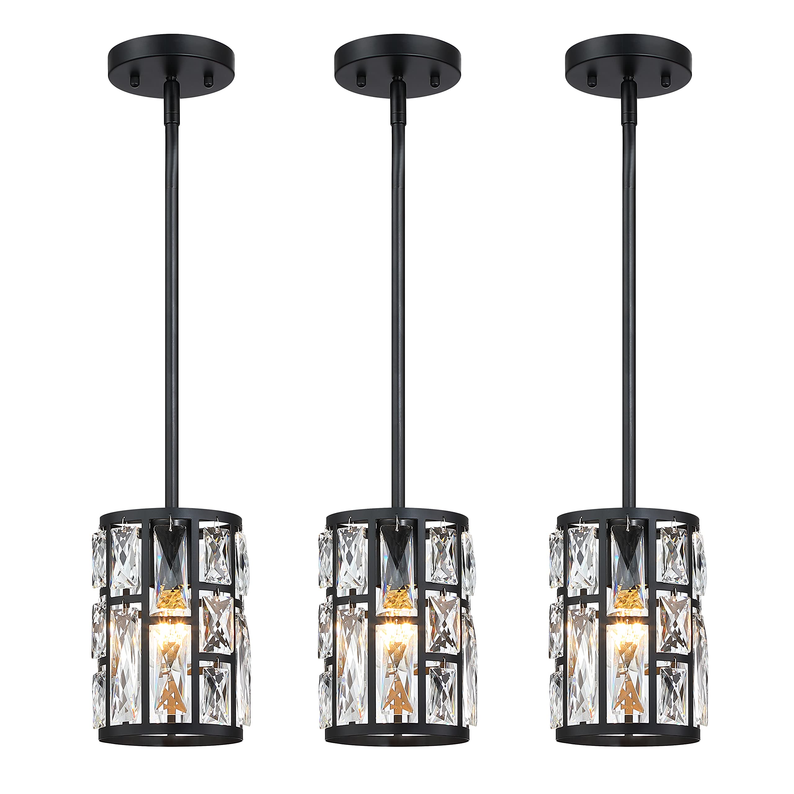 Modern Crystal Pendant Light Fixture 3-Pack Matte Black Finish Hanging Lighting Crystal Chandelier for Living Room, Kitchen, Hallway