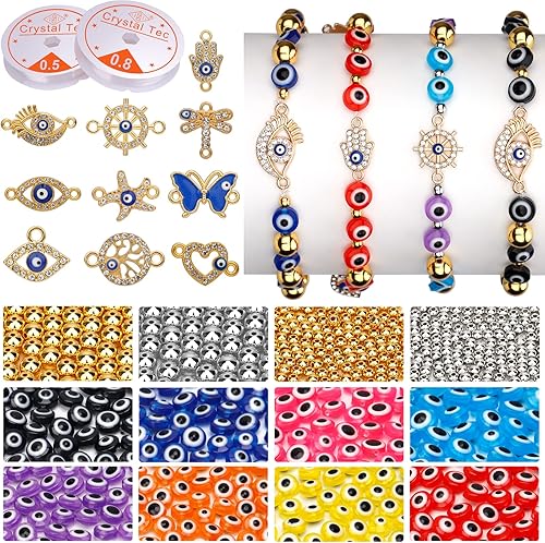 Miniatura 1 de Cuentas de mal de ojo para la fabricación de joyas abalorios planos redondos de 0315in de ojo maligno kit de fabricación de pulseras de Pascua para