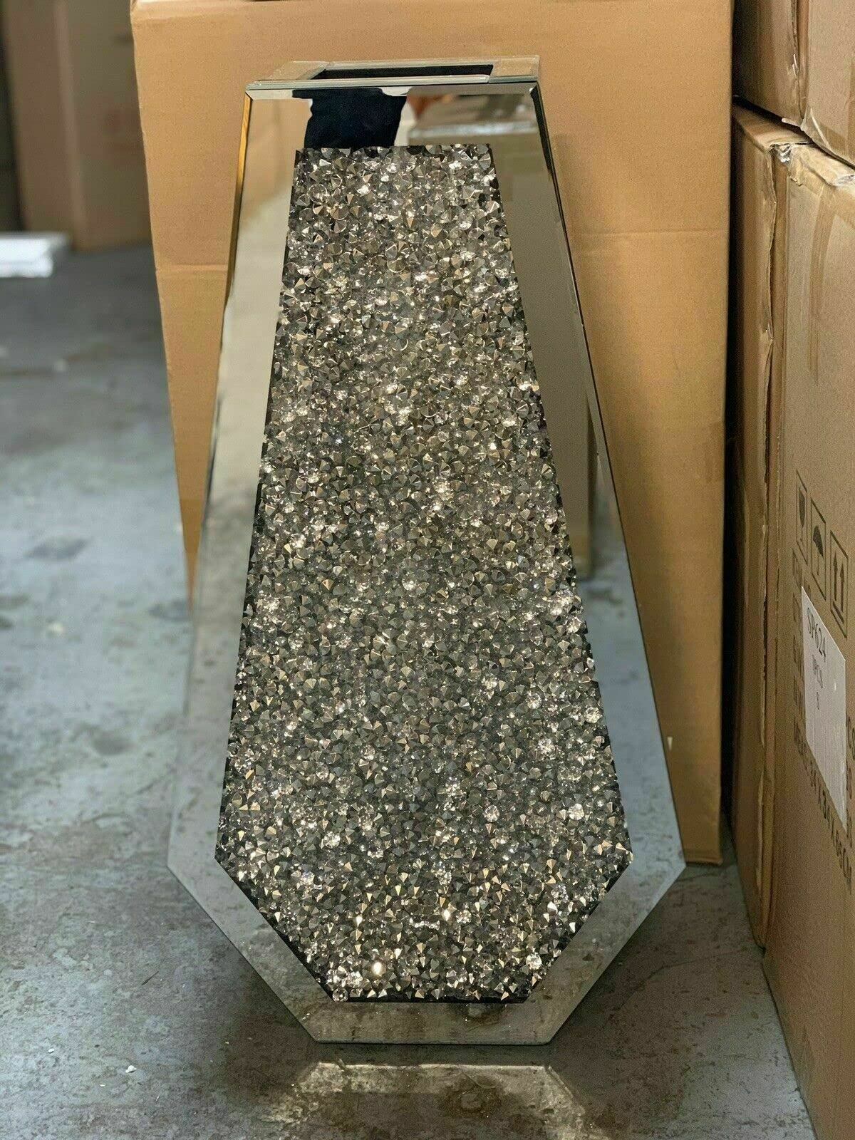 Biznest Xl 70Cm Sparkle Diamond Crushed Crystal Sparkly Silver Mirrored Floor Vase