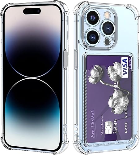 Migeec Funda para iPhone 14 Pro con tarjetero transparente a prueba de golpes