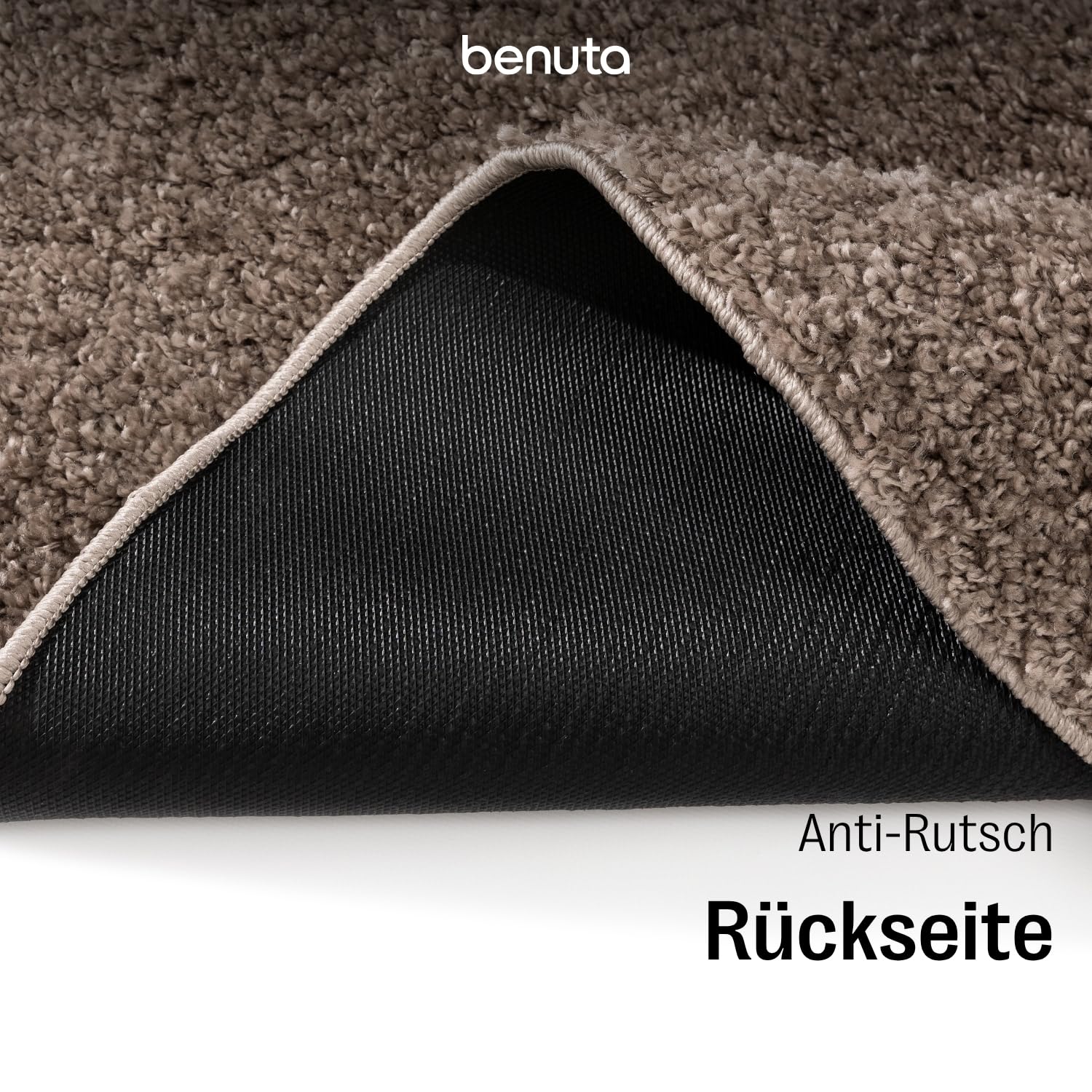 benuta Basic Hochflorteppich Teppich Wohnzimmer Sohari - Taupe 120 cm Rund - Minimalistischer Look - Weich & Waschbar - Für Schlafzimmer, Flur oder Esszimmer - Geeignet für Fußbodenheizung