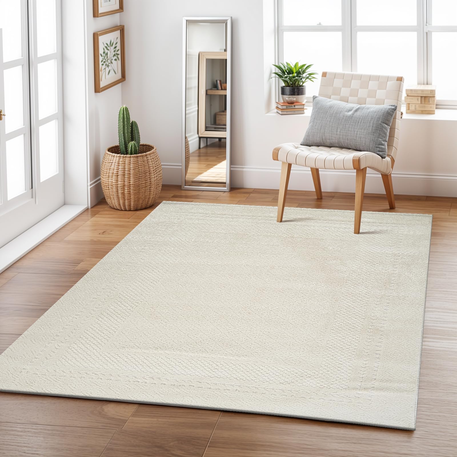 Livabliss Ambre Monaco Geometric Carpet 160x213 cm, Scandi Neutral Abstract Boho Design for Living Room, Dining & Kitchen, Easy Care Pile, Cream
